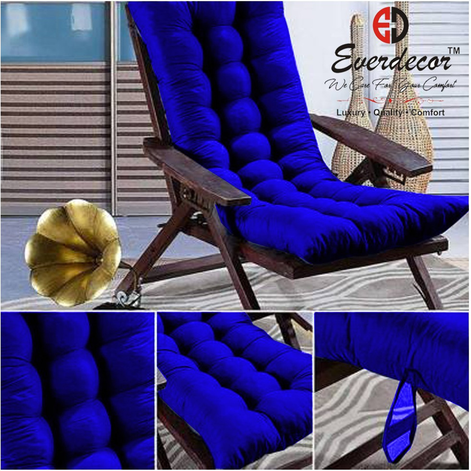 Image of EVERDECOR Polyester Fibre Chair Pad Pack of 1 Solid Rocking Chairpad Cushion