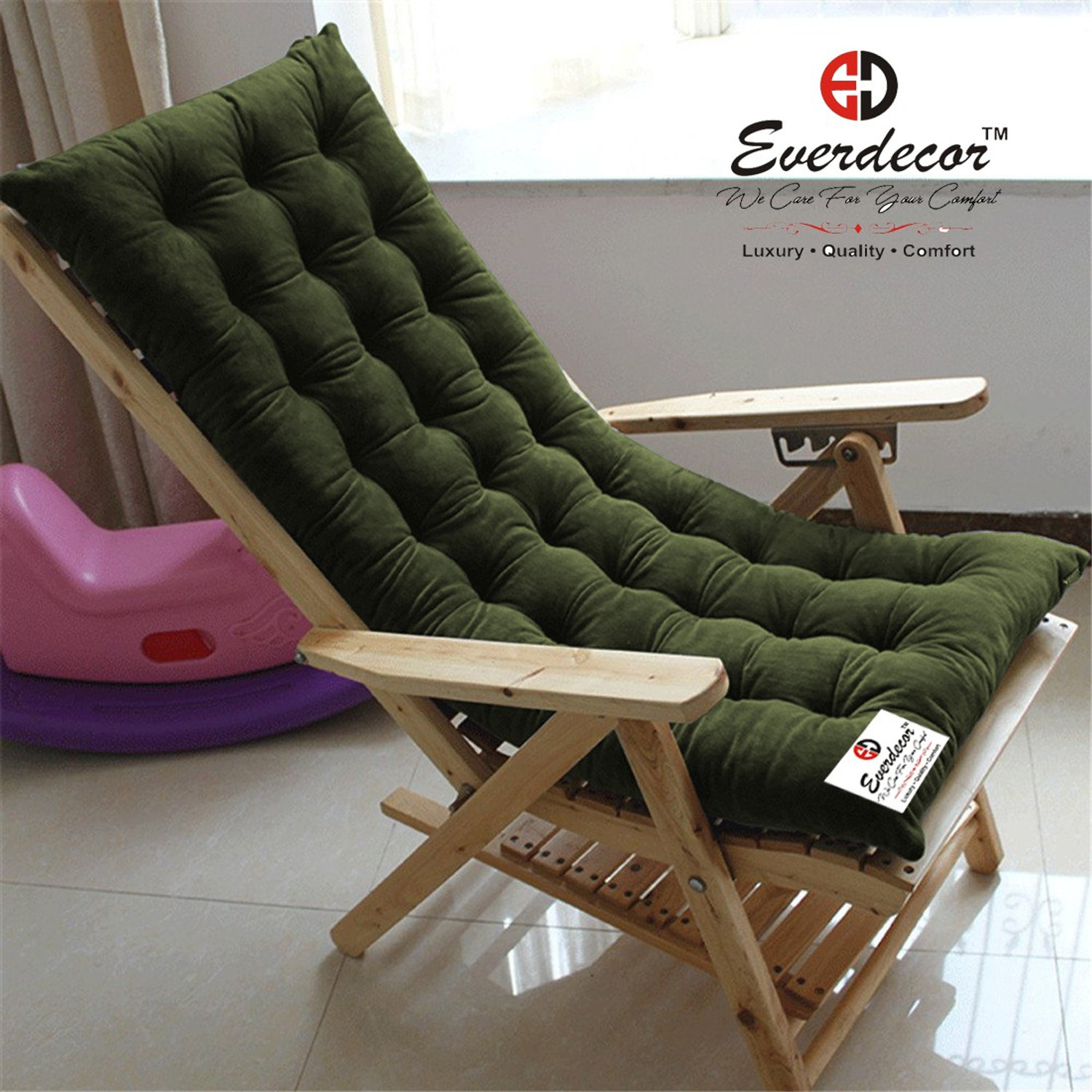 Image of EVERDECOR Polyester Fibre Chair Pad Pack of 1 Solid Rocking Chairpad Cushion