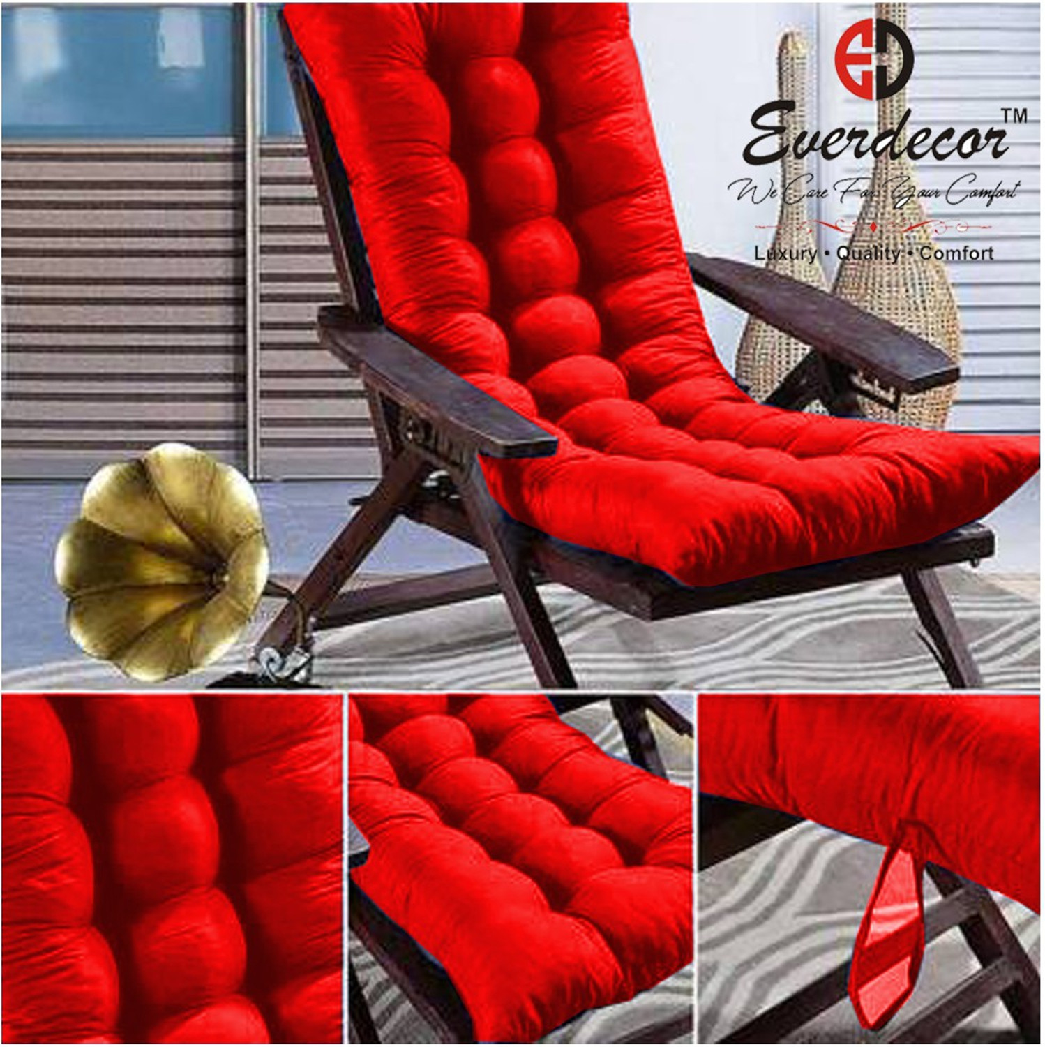 Image of EVERDECOR Polyester Fibre Chair Pad Pack of 1 Solid Rocking Chairpad Cushion