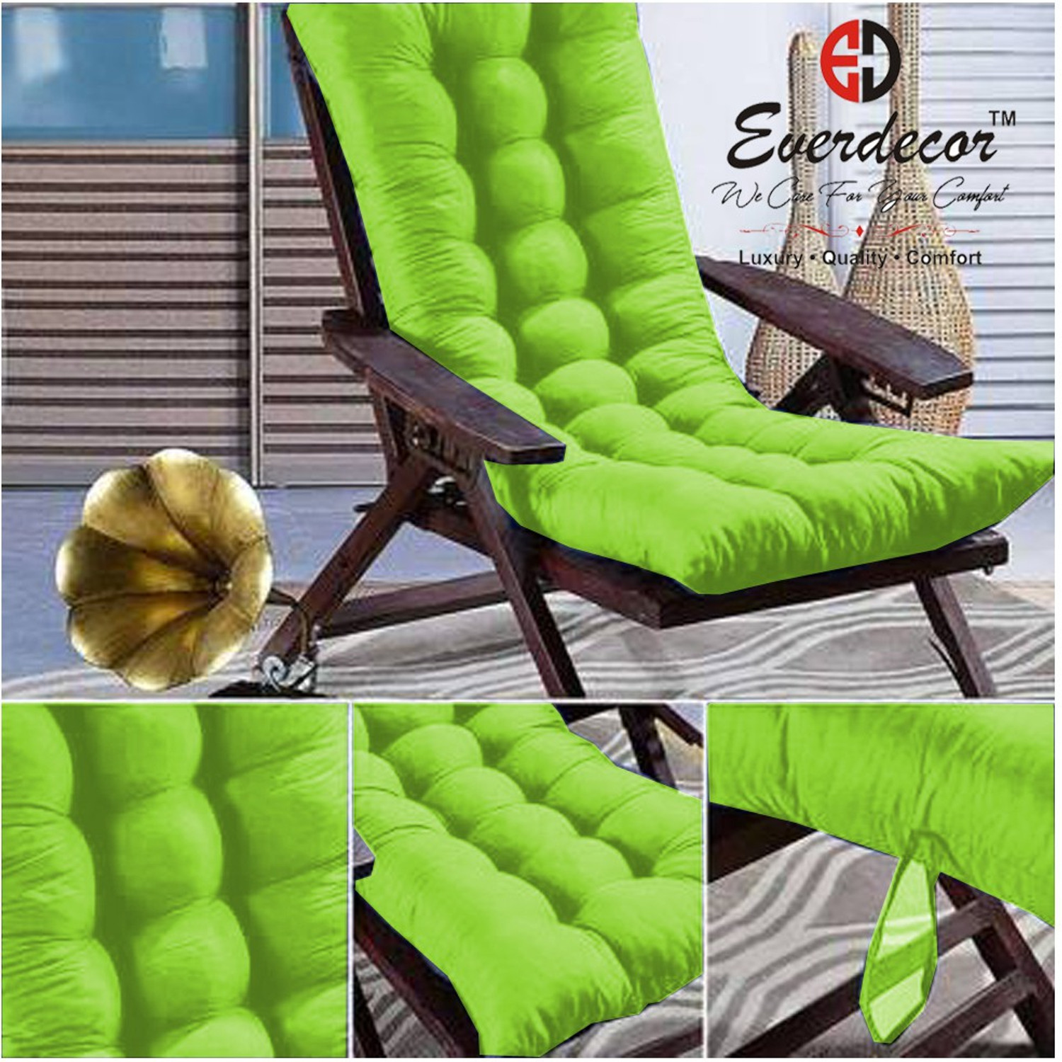 Image of EVERDECOR Polyester Fibre Chair Pad Pack of 1 Solid Rocking Chairpad Cushion