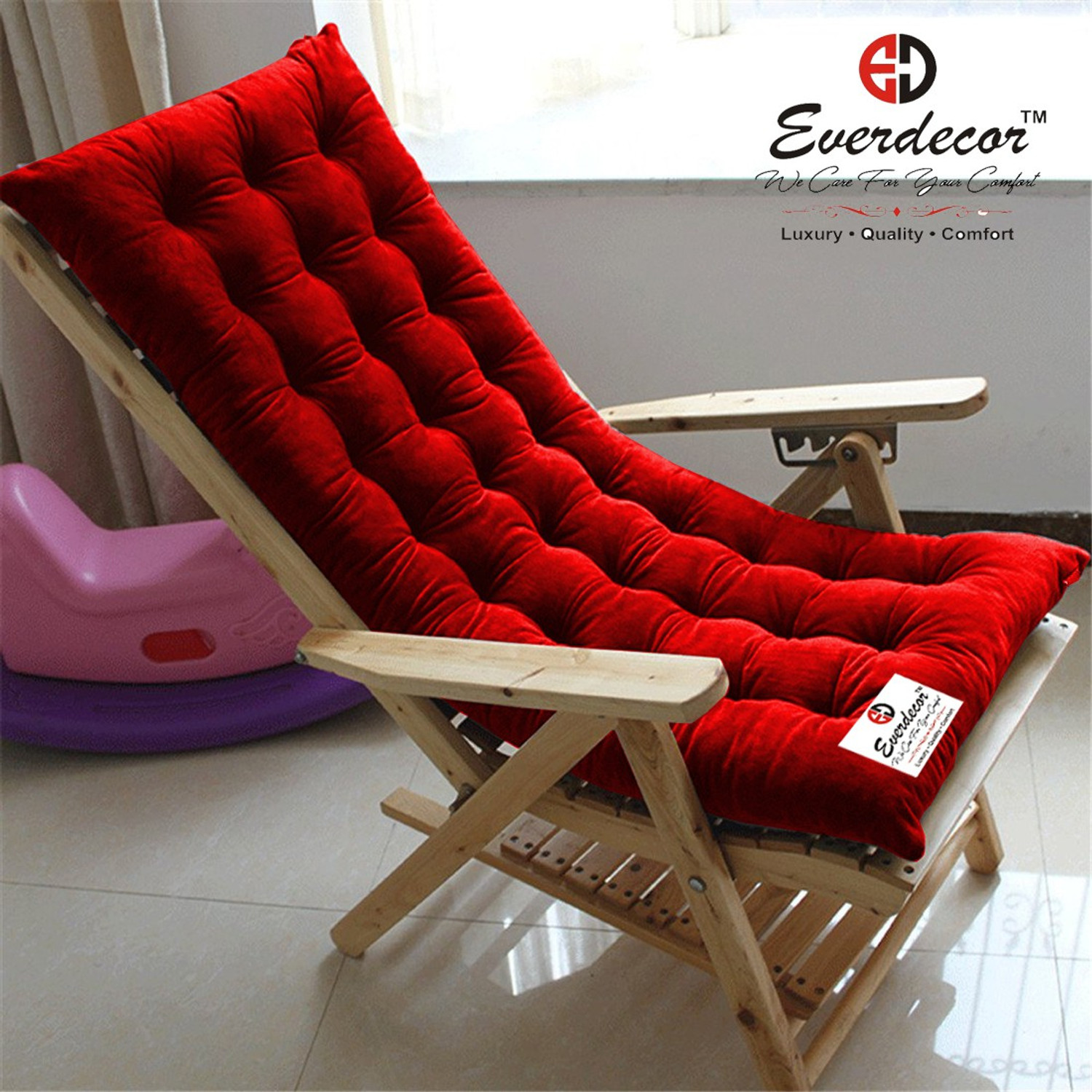 Image of EVERDECOR Polyester Fibre Chair Pad Pack of 1 Solid Rocking Chairpad Cushion
