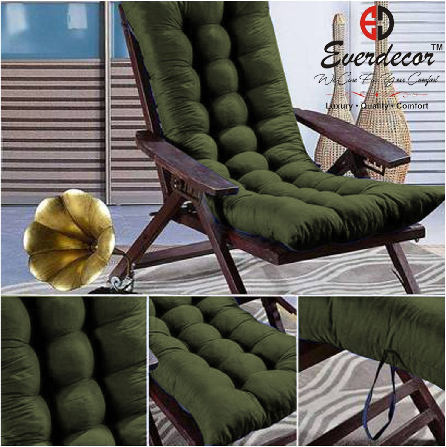Image of EVERDECOR Polyester Fibre Chair Pad Pack of 1 Solid Rocking Chairpad Cushion