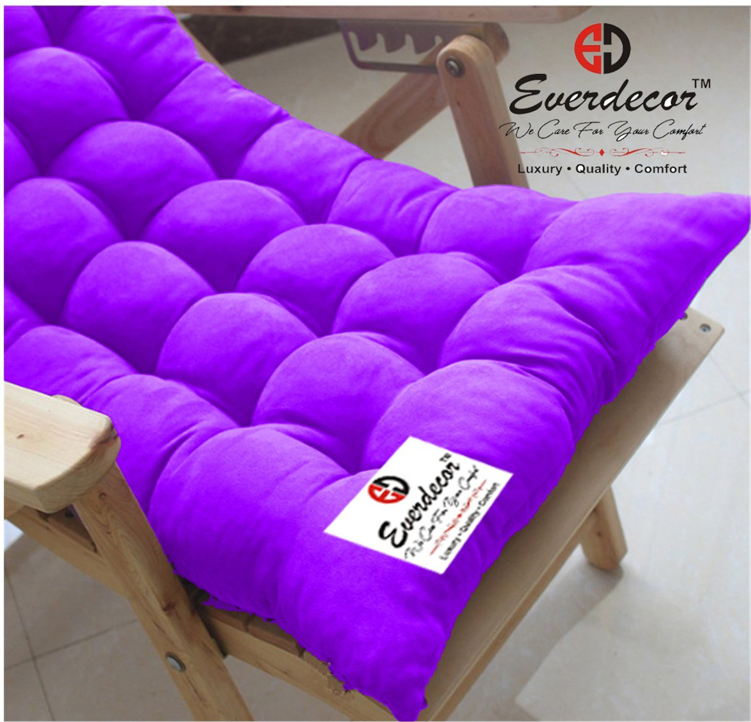 Image of EVERDECOR Polyester Fibre Chair Pad Pack of 1 Solid Rocking Chairpad Cushion (Purple)