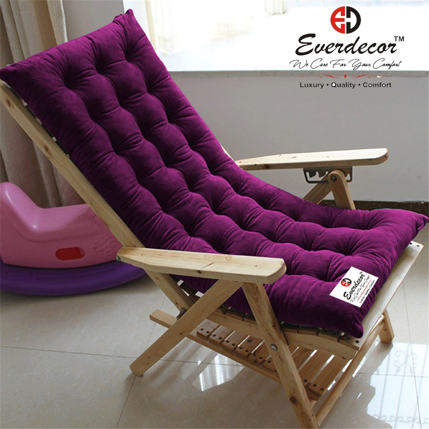 Image of EVERDECOR Polyester Fibre Chair Pad Pack of 1 Solid Rocking Chairpad Cushion (wine)