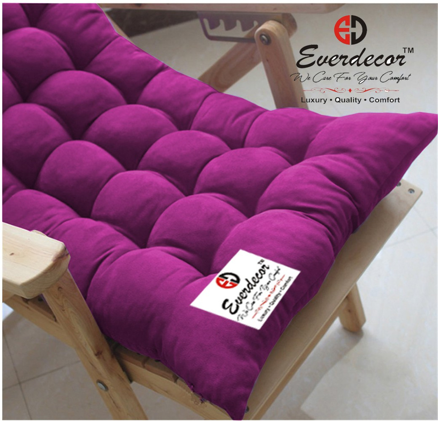 Image of EVERDECOR Polyester Fibre Chair Pad Pack of 1 Solid Rocking Chairpad Cushion (wine)