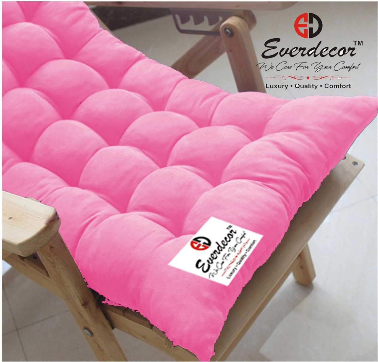 Image of EVERDECOR Polyester Fibre Chair Pad Pack of 1 Solid Rocking Chairpad Cushion (Pink)