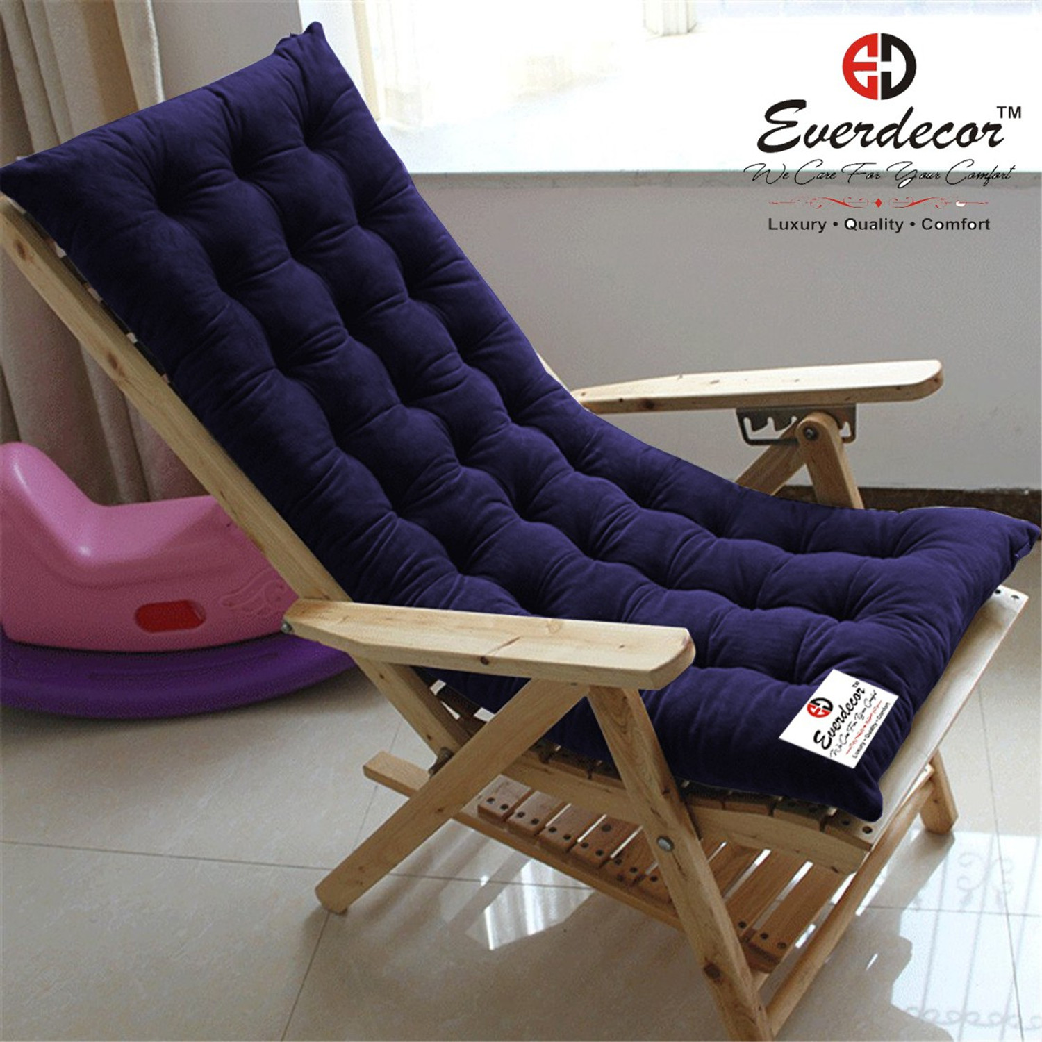 Image of EVERDECOR Polyester Fibre Chair Pad Pack of 1 Solid Rocking Chairpad Cushion