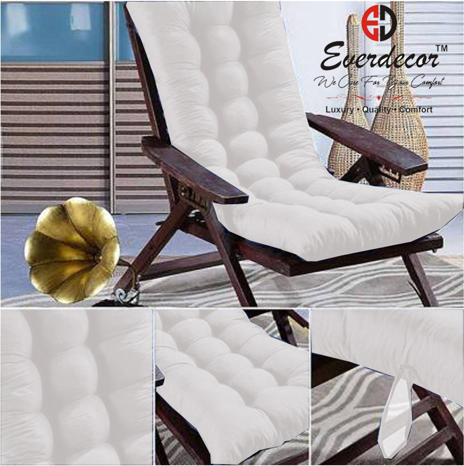 Image of EVERDECOR Polyester Fibre Chair Pad Pack of 1 Solid Rocking Chairpad Cushion