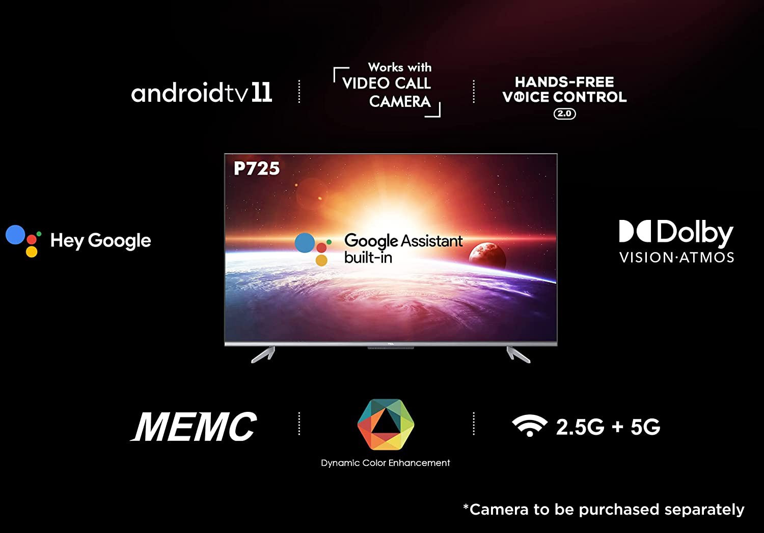 Image of TCL P725 139 cm (55 inch) Ultra HD (4K) LED Smart Android TV (55P725)