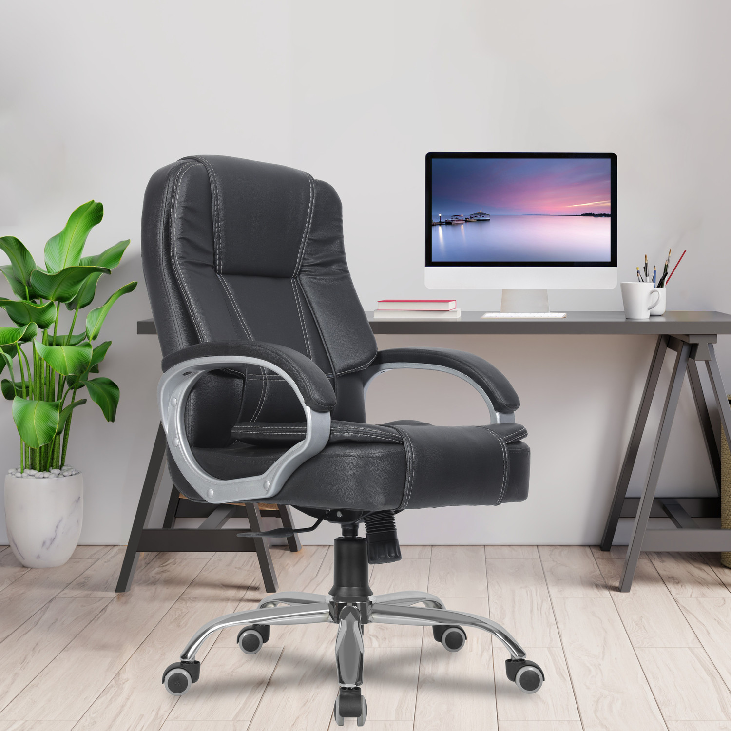Image of GREEN SOUL Vienna Mid Back Ergonomic Chair|Home & Office use|Premium Finish|Ultra Comfort Leatherette Office Executive Chair