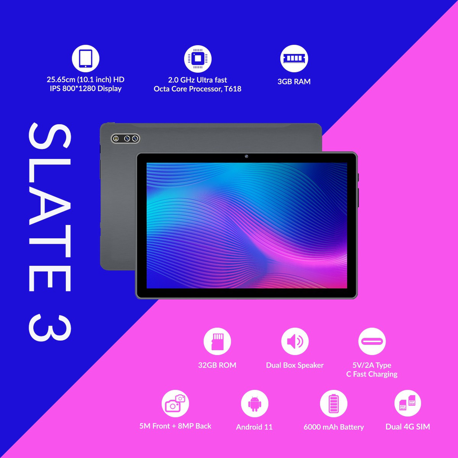 Image of Swipe Slate 3 HD IPS Display 3 GB RAM 32 GB ROM 10.1 inch with 4G 2.0 GHz Ultra Fast Octa Core Processor, T618 Tablet (Space Grey)