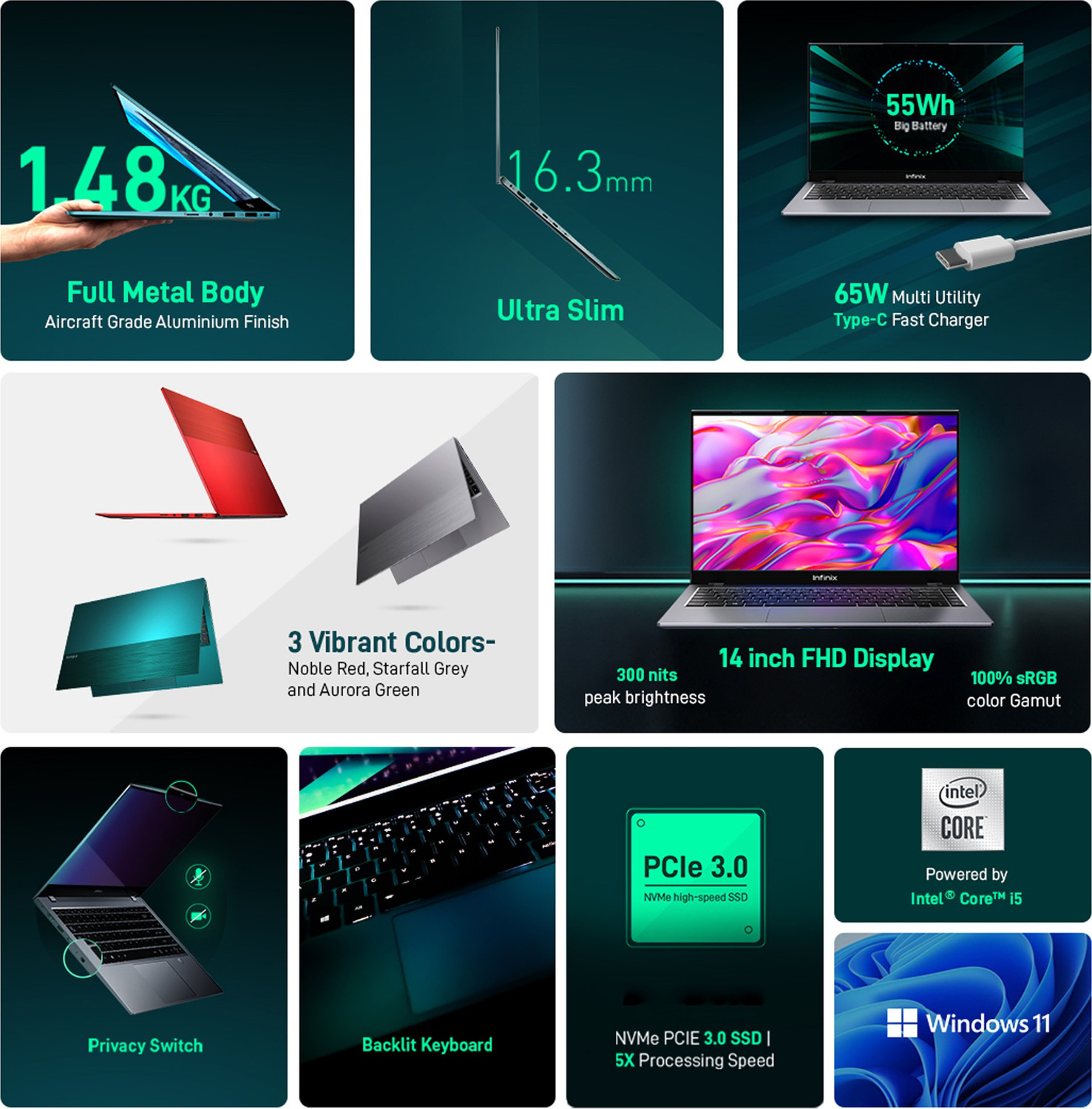 Image of Infinix INBook X1 Intel Core i5 10th Gen 1035G1 - (8 GB /512 GB SSD /Windows 11 Home) XL11 Thin and Light Laptop