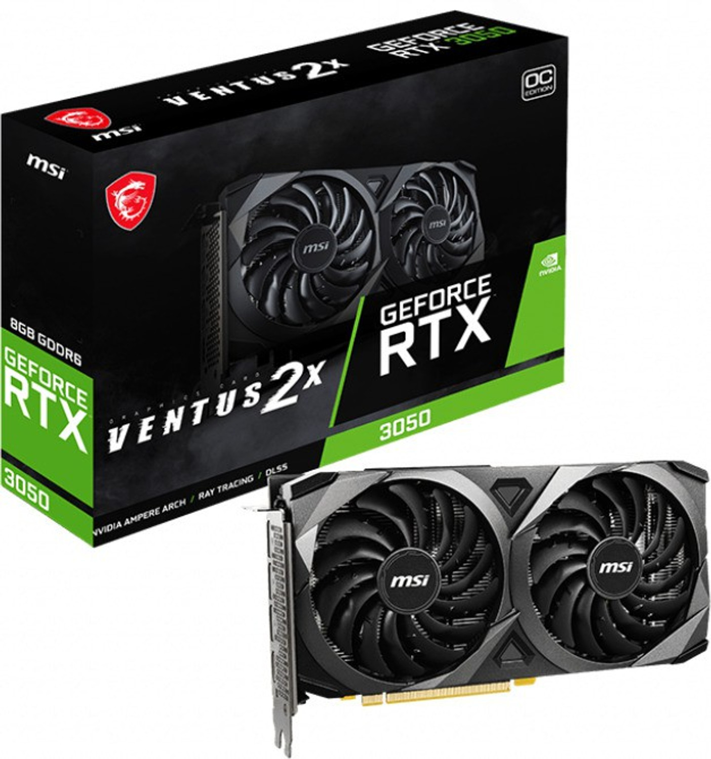 Image of MSI GeForce RTX 3050 VENTUS 2X 8G OC GDDR6 8 GB NVIDIA Chipset 128 bit 1807 MHz Graphics Card