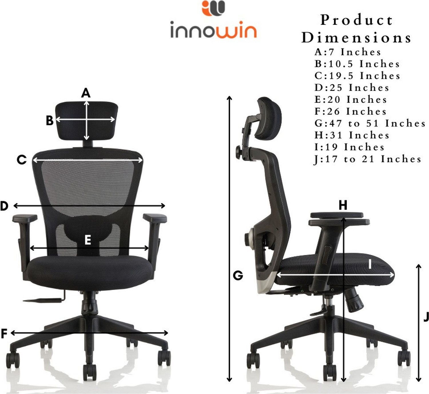 Image of INNOWIN Jazz High Back Ergonomic office chair with 4 way adjustable Headrest Mesh Office Adjustable Arm Chair