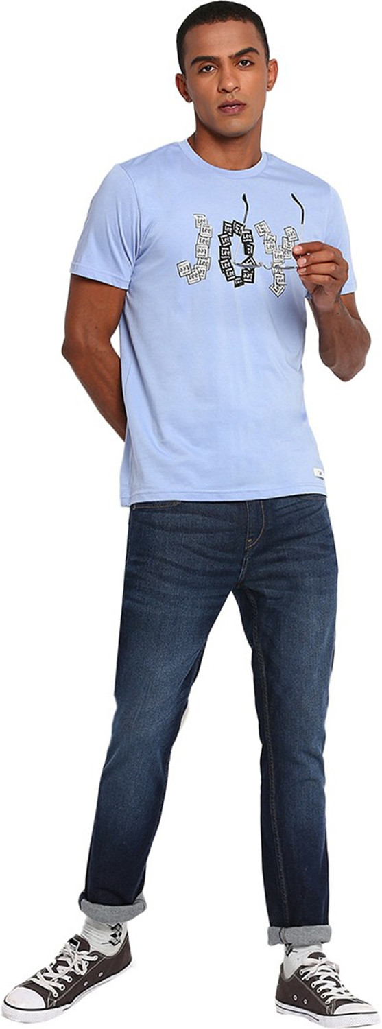 Image of LEE Striped Men Round Neck Blue T-Shirt
