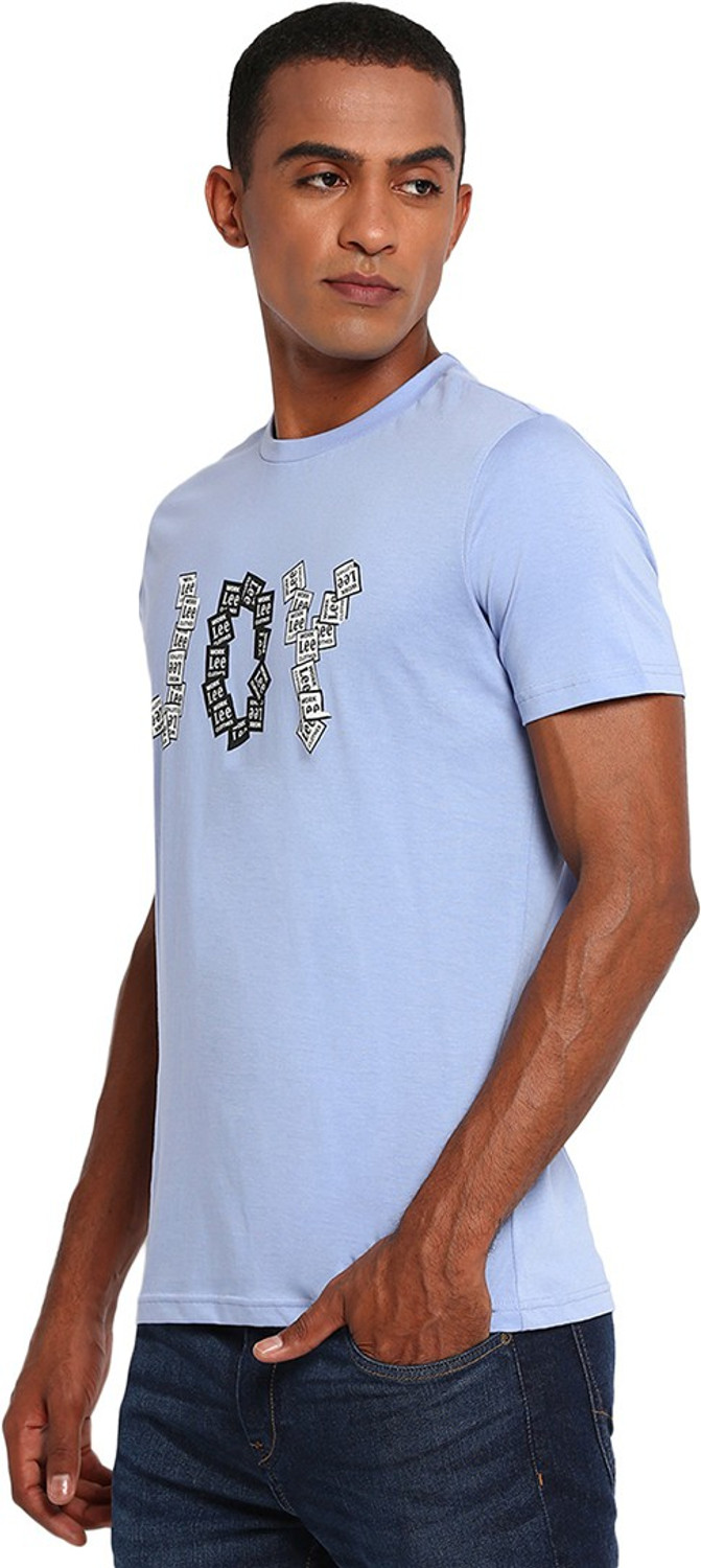Image of LEE Striped Men Round Neck Blue T-Shirt