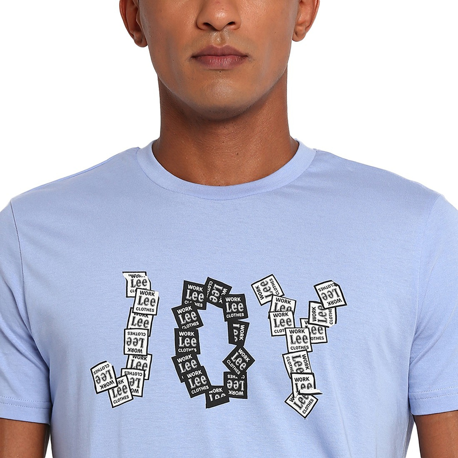 Image of LEE Striped Men Round Neck Blue T-Shirt