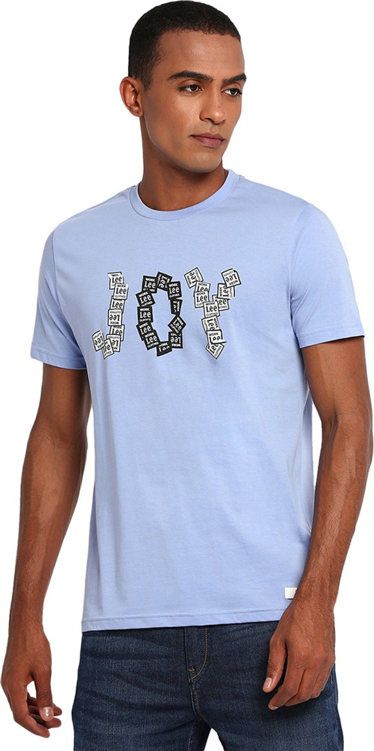 Image of LEE Striped Men Round Neck Blue T-Shirt