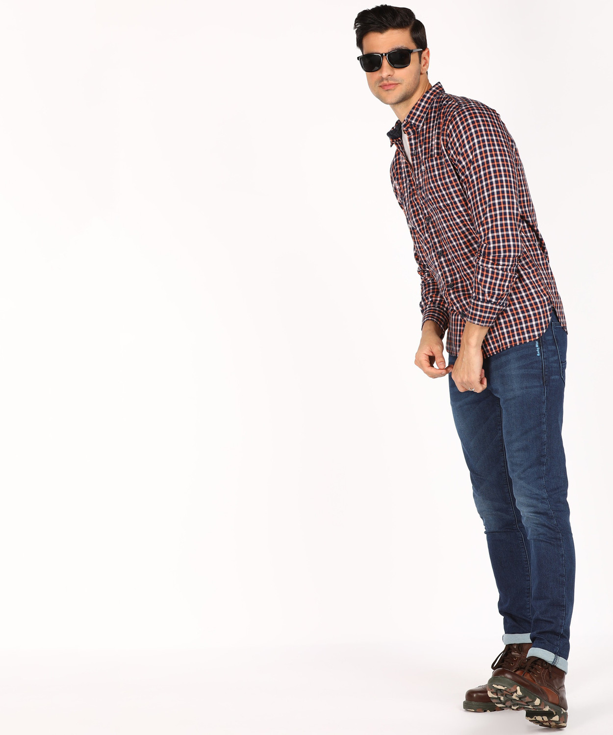 Image of WROGN Men Checkered Casual Blue Shirt