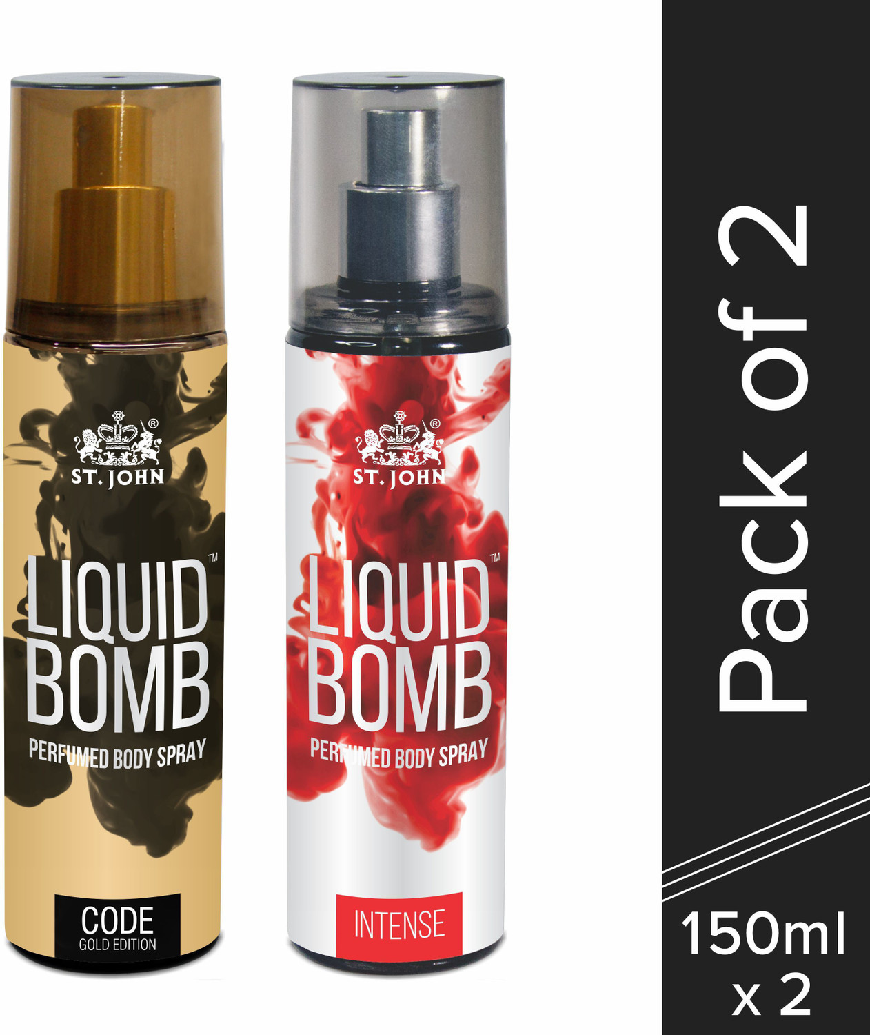 Image of ST-JOHN LIQUID BOBM INTENSE 150ML & LIQUID BOMB CODE 150ML PERFUME BODY SPRAY(PACK OF 2) Perfume Body Spray - For Men & Women
