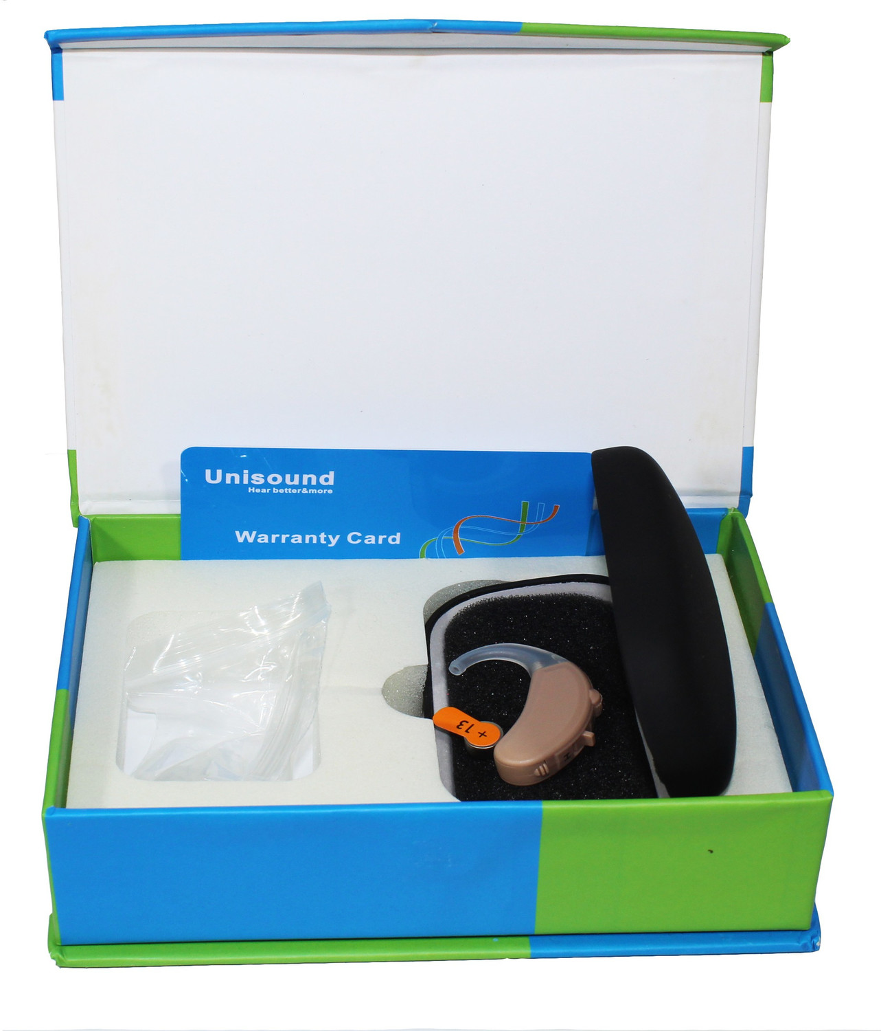 Image of Unisound VIVO111 Ear Amplifier Device German Made With 1 Year Warranty Hearing Aid machine for ear- Vivo 111(New)- Behind The Ear Model- with Hearing Aid Battery- P13- Pack Of 6 Behind the ear Hearing Aid (Beige)