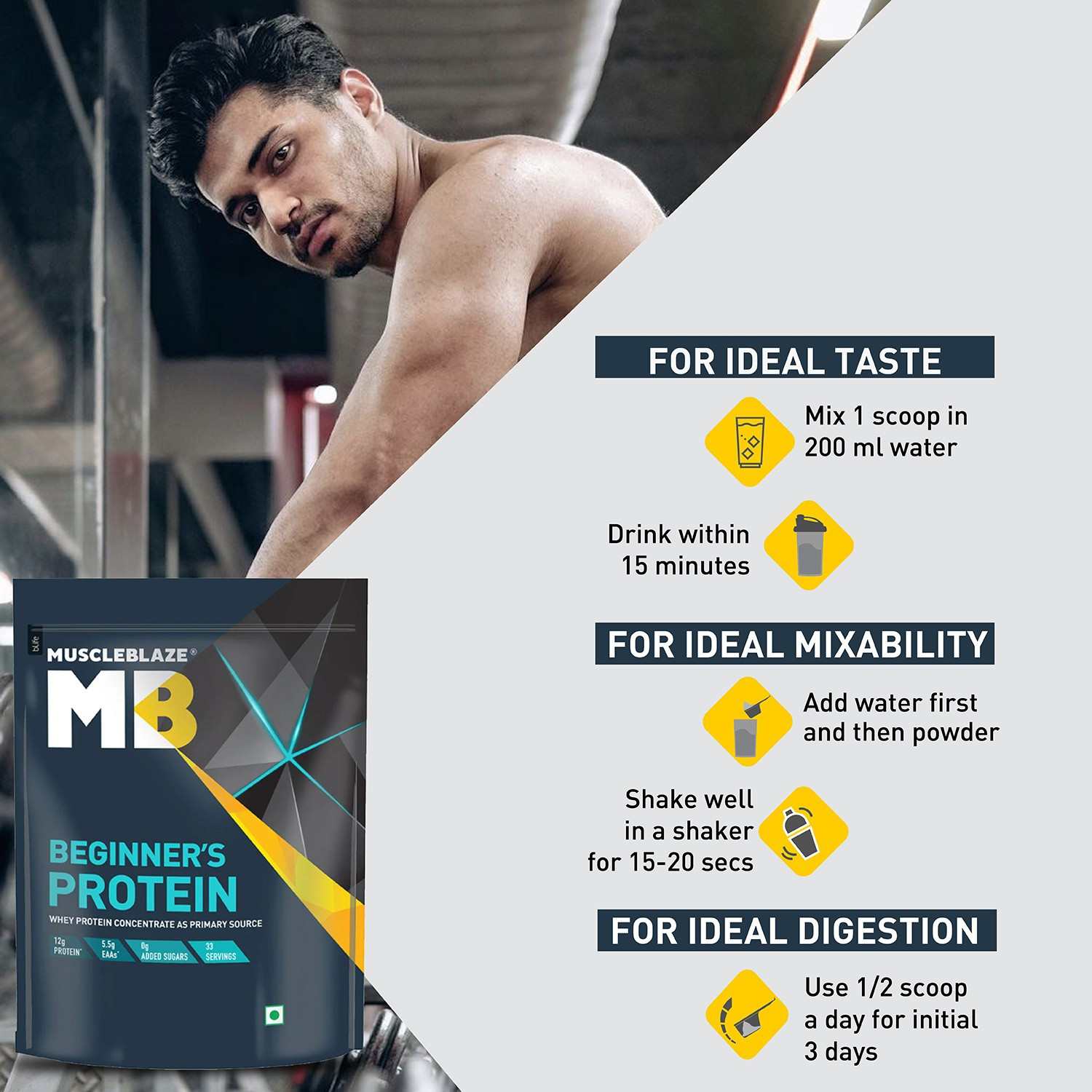 Image of MUSCLEBLAZE Beginner's Whey Protein, No Added Sugar Whey Protein