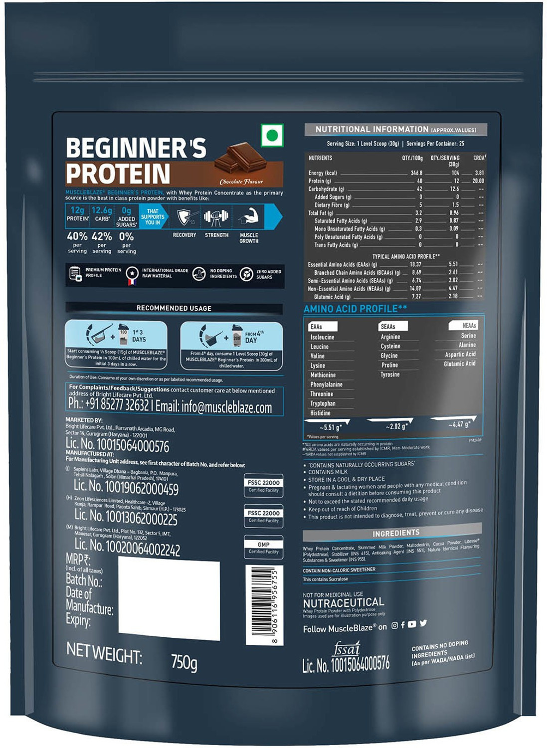 Image of MUSCLEBLAZE Beginner's Whey Protein, No Added Sugar Whey Protein