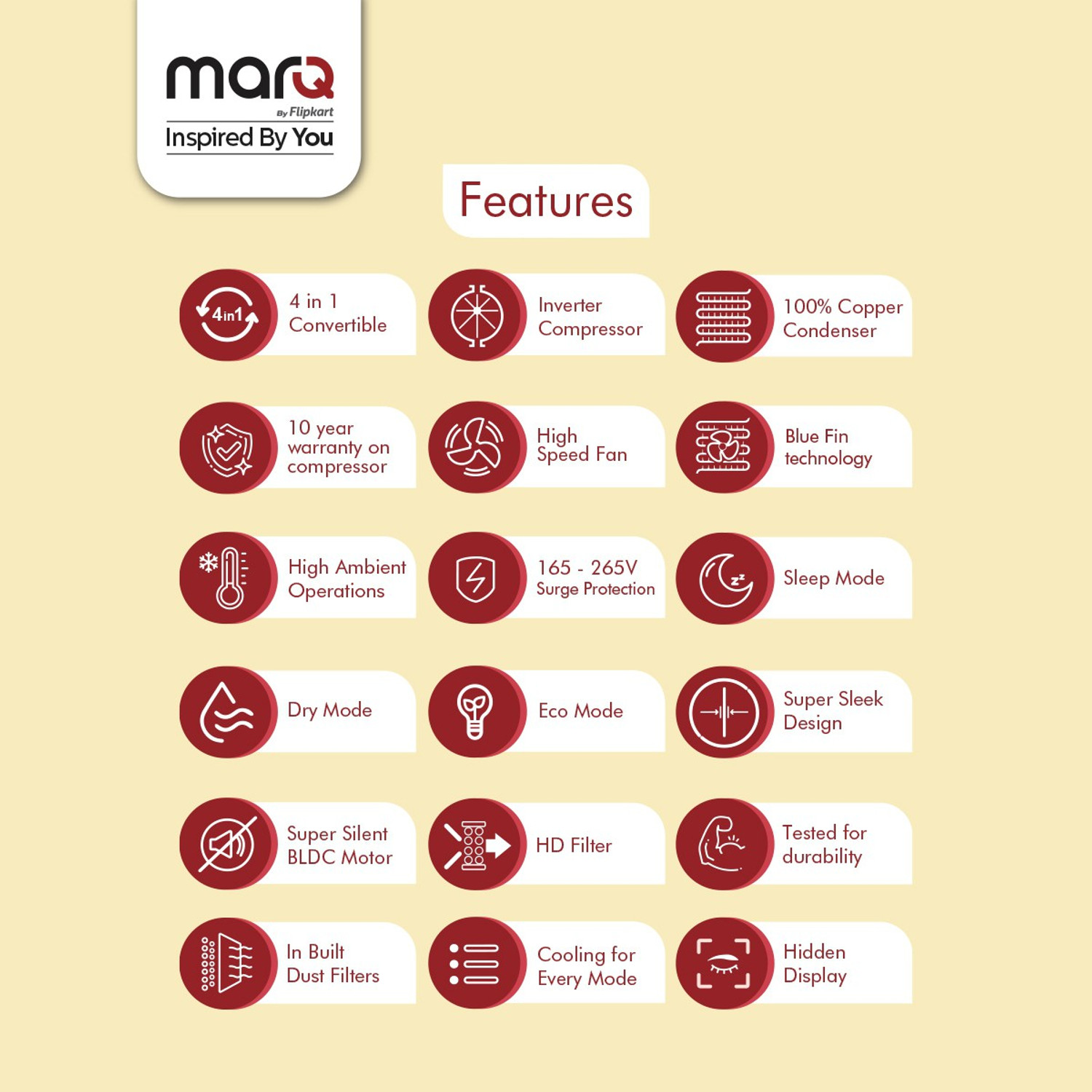 Image of MarQ by Flipkart 2022 Model 1.2 Ton 3 Star Split Inverter AC