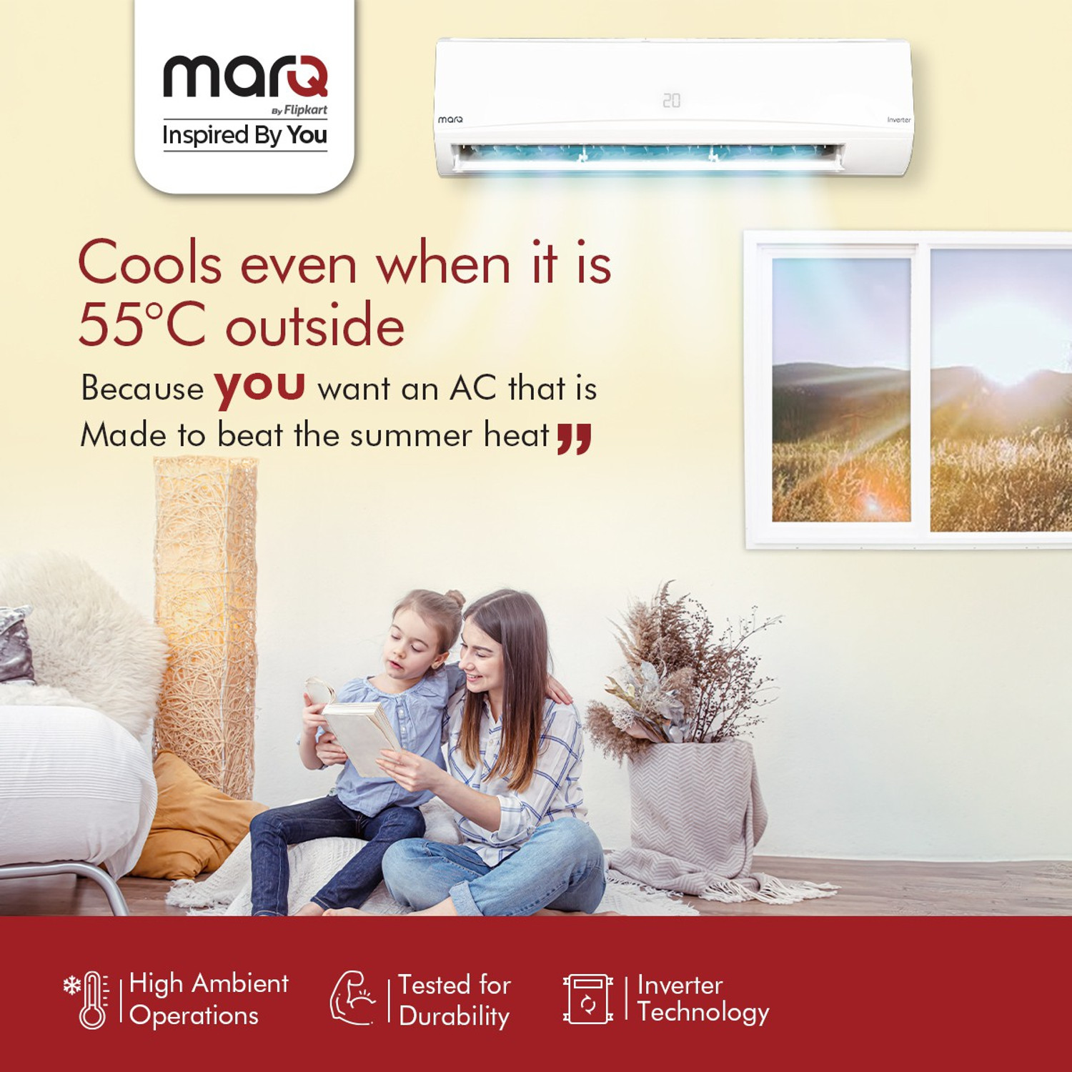 Image of MarQ by Flipkart 2022 Model 1.2 Ton 3 Star Split Inverter AC