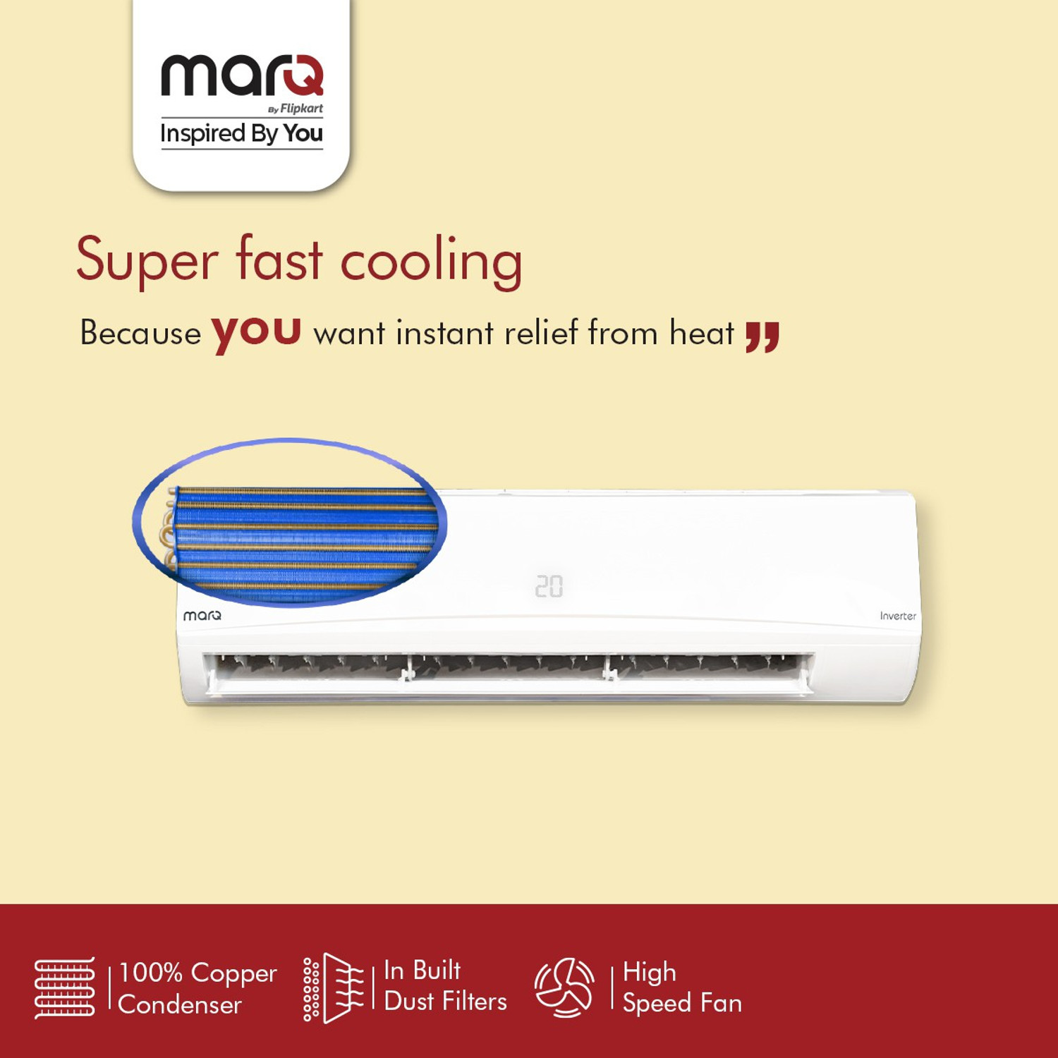 Image of MarQ by Flipkart 2022 Model 1.2 Ton 3 Star Split Inverter AC