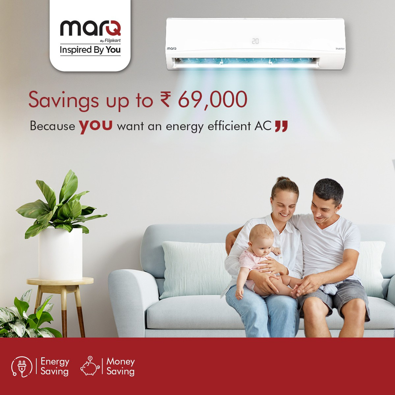Image of MarQ by Flipkart 2022 Model 1.2 Ton 3 Star Split Inverter AC