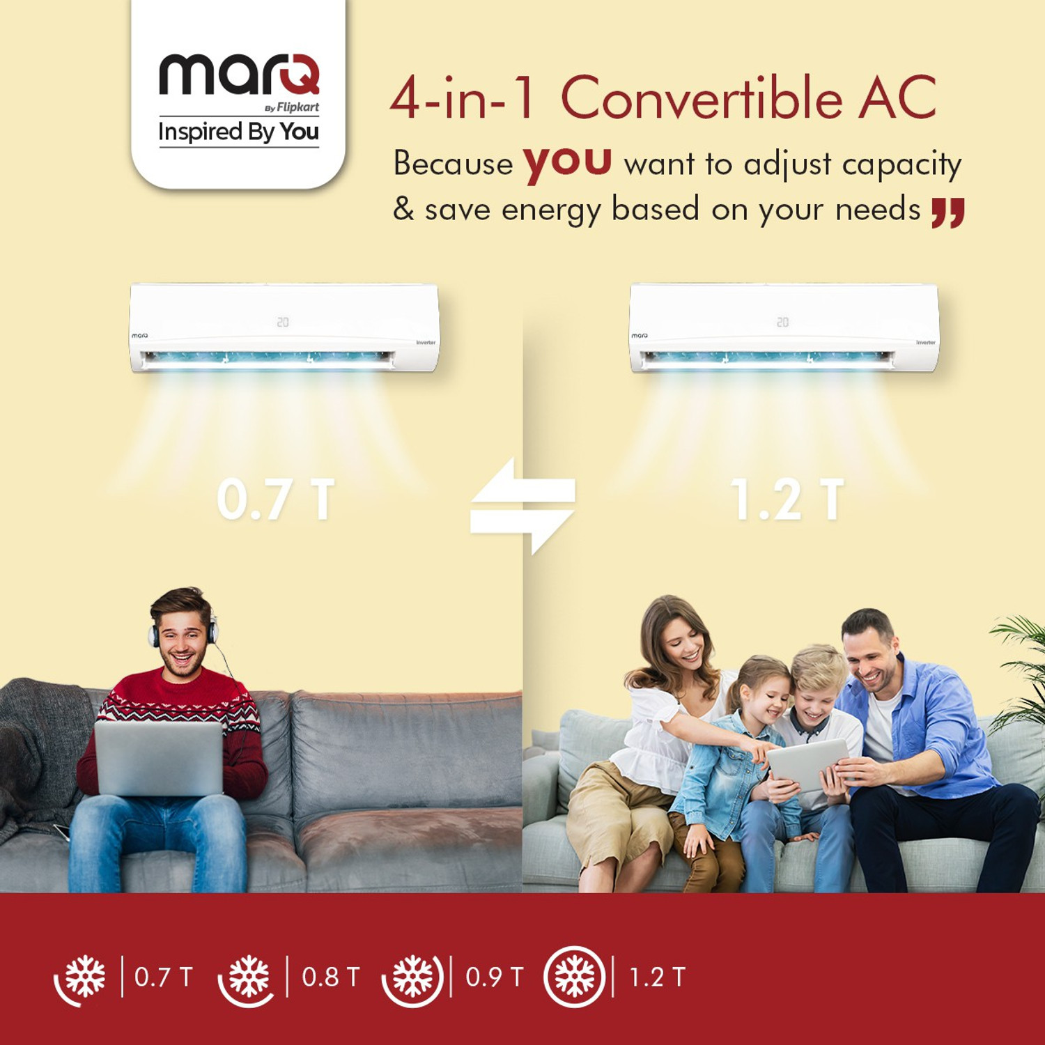 Image of MarQ by Flipkart 2022 Model 1.2 Ton 3 Star Split Inverter AC