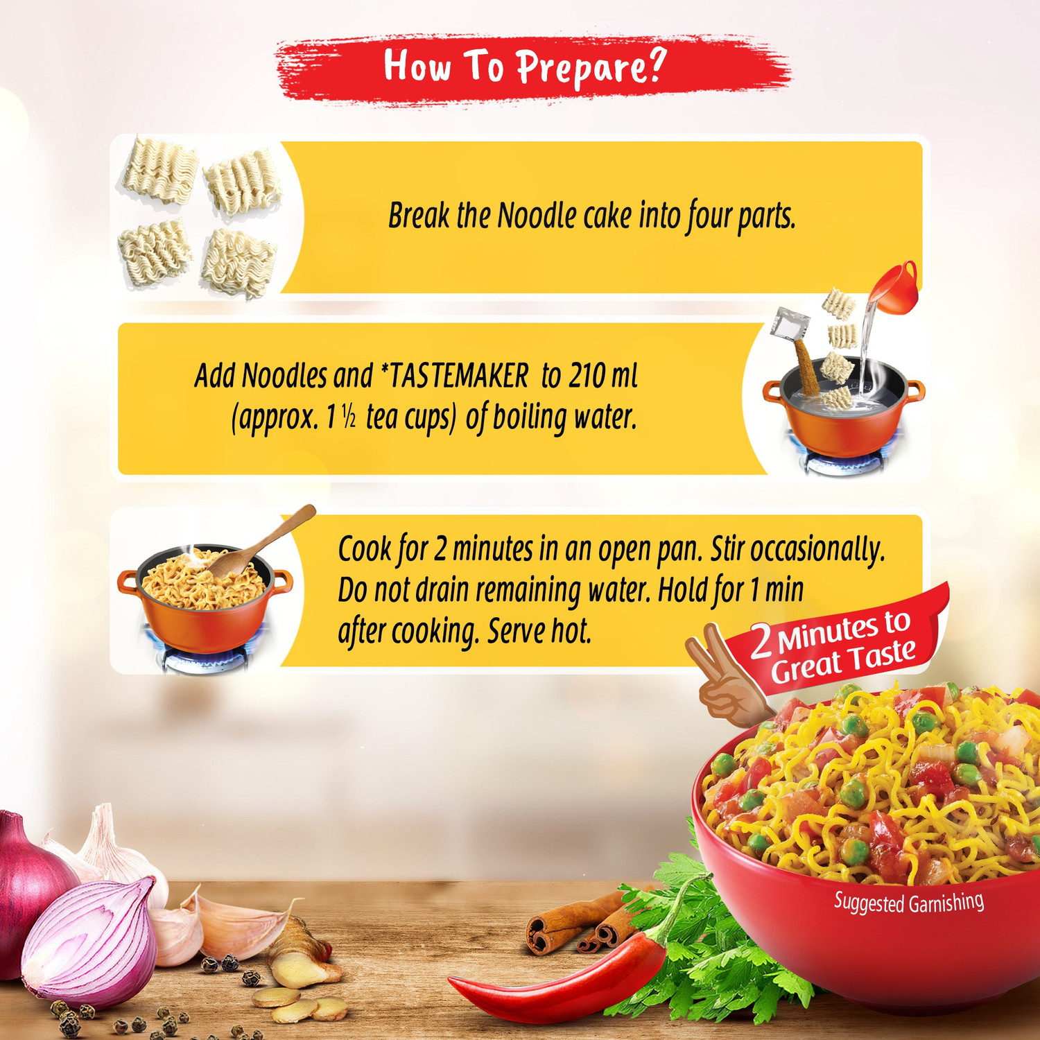 Image of Maggi 2-Minute Favourite Masala Taste, Made With Choicest Quality Spices Instant Noodles Vegetarian