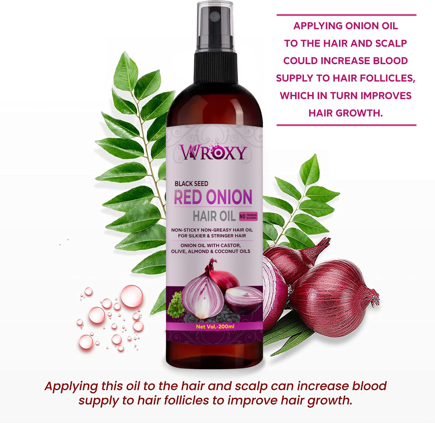 Image of Wroxy Red Onion Black Seed Oil For Hair Growth With Controls Hair Fall And Dandruff Hair Oil