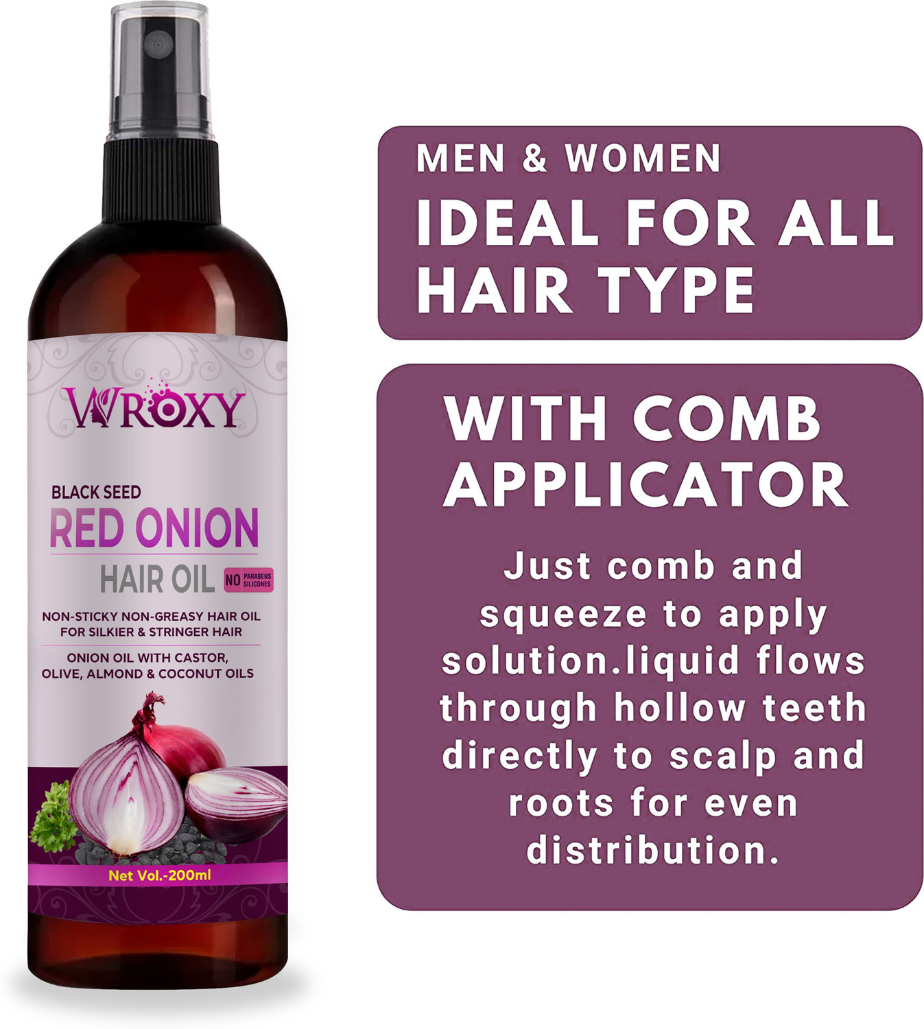 Image of Wroxy Red Onion Black Seed Oil For Hair Growth With Controls Hair Fall And Dandruff Hair Oil
