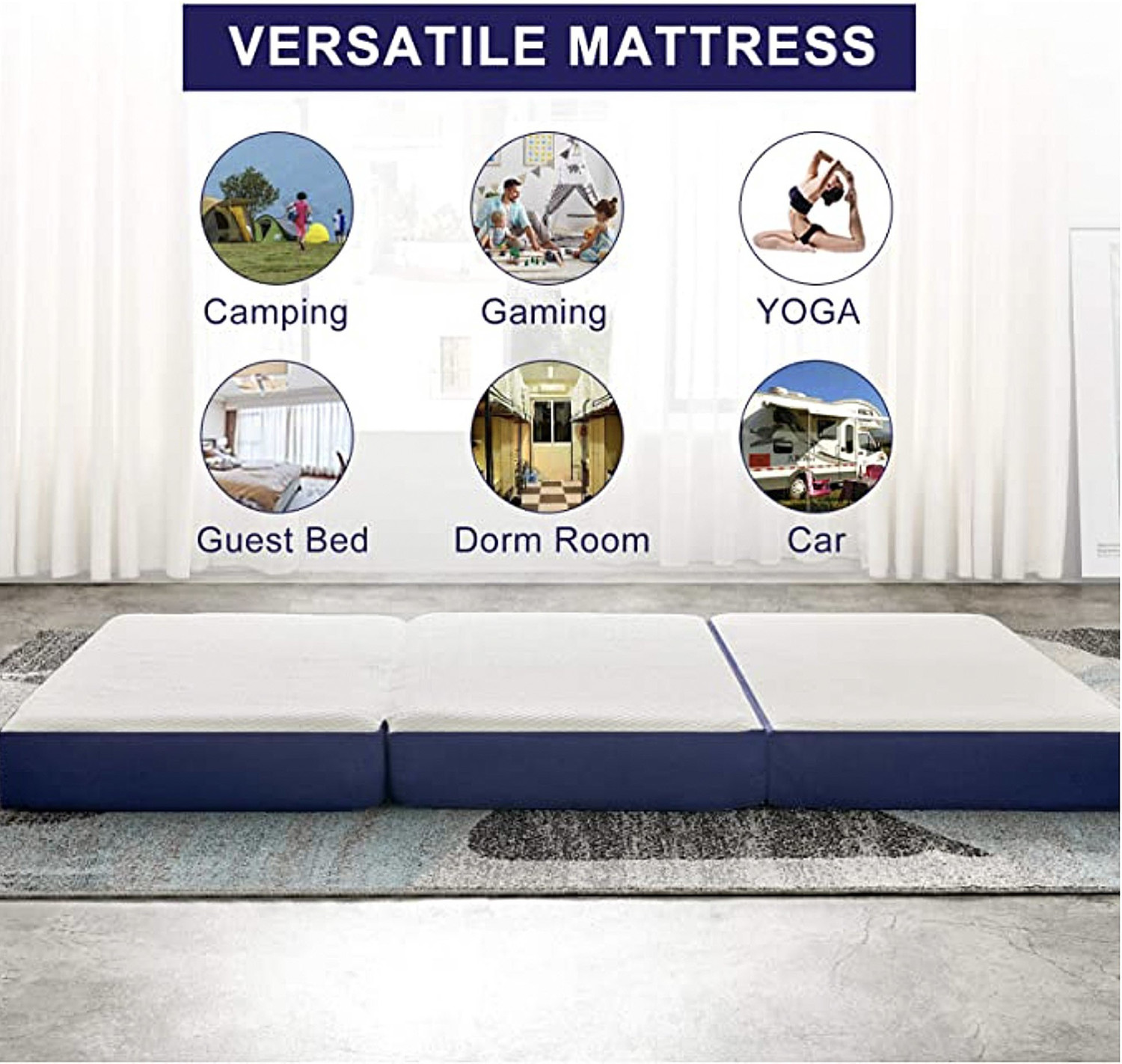 Image of Loom & Needles Trifold Foldable Folding 3 Fold Collapsable 6 inch Single High Resilience (HR) Foam Mattress