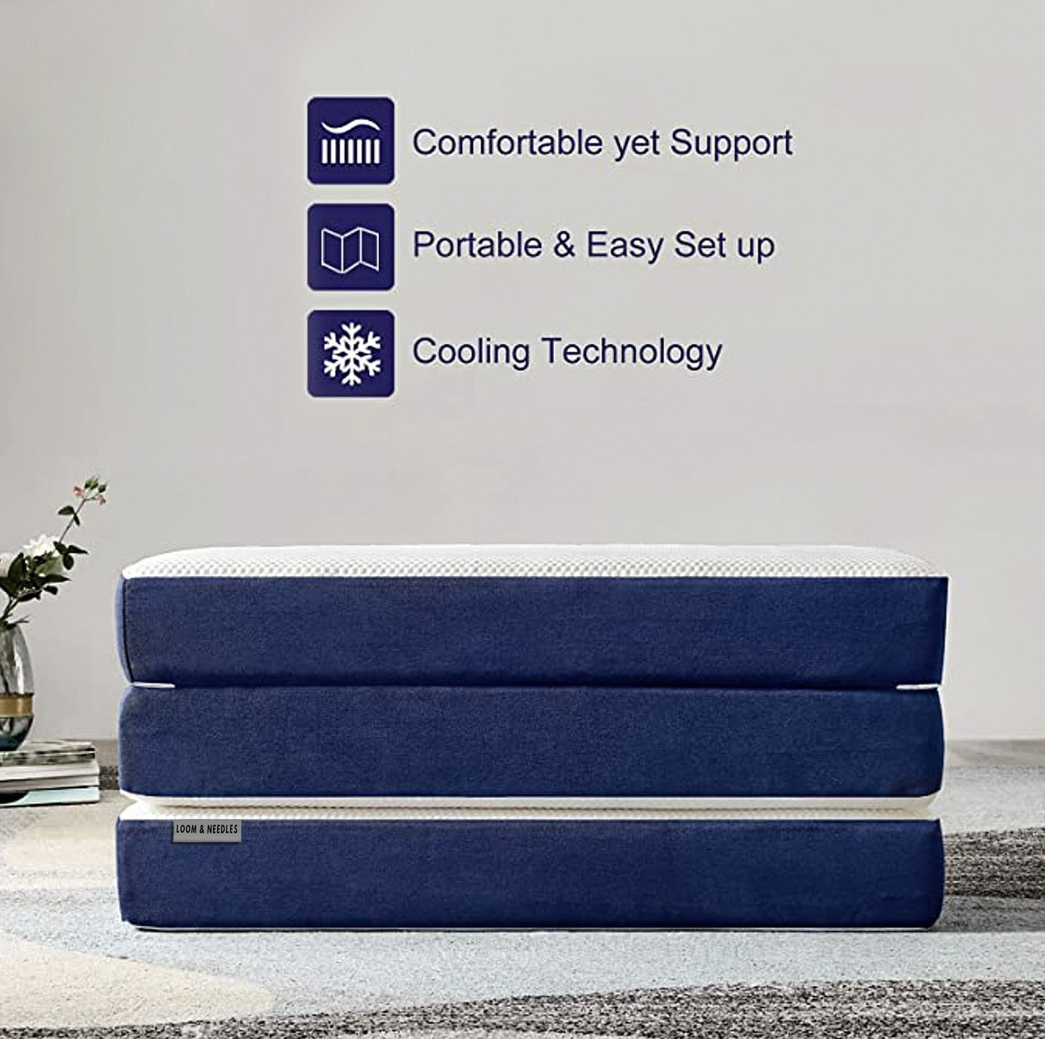 Image of Loom & Needles Trifold Foldable Folding 3 Fold Collapsable 6 inch Single High Resilience (HR) Foam Mattress