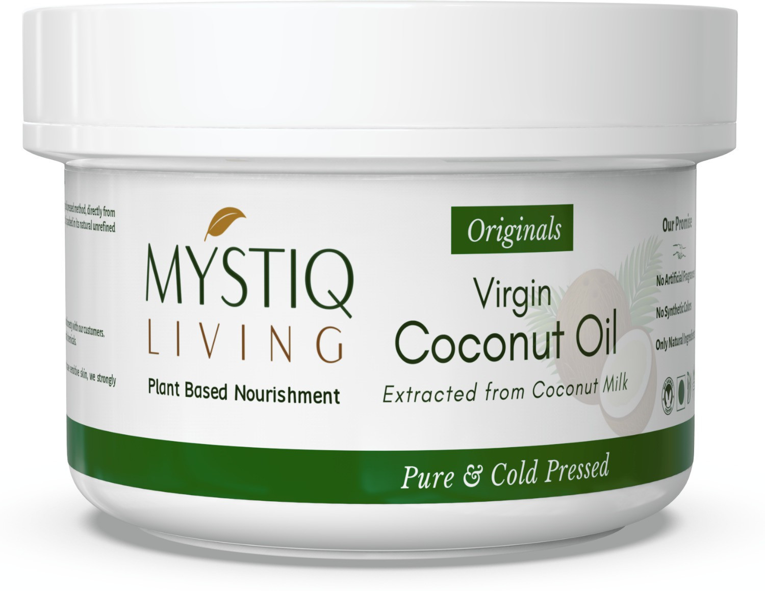 Image of Mystiq Living Virgin Coconut Oil - For Face, Hair & Body Massage (100% Pure & Cold Pressed)
