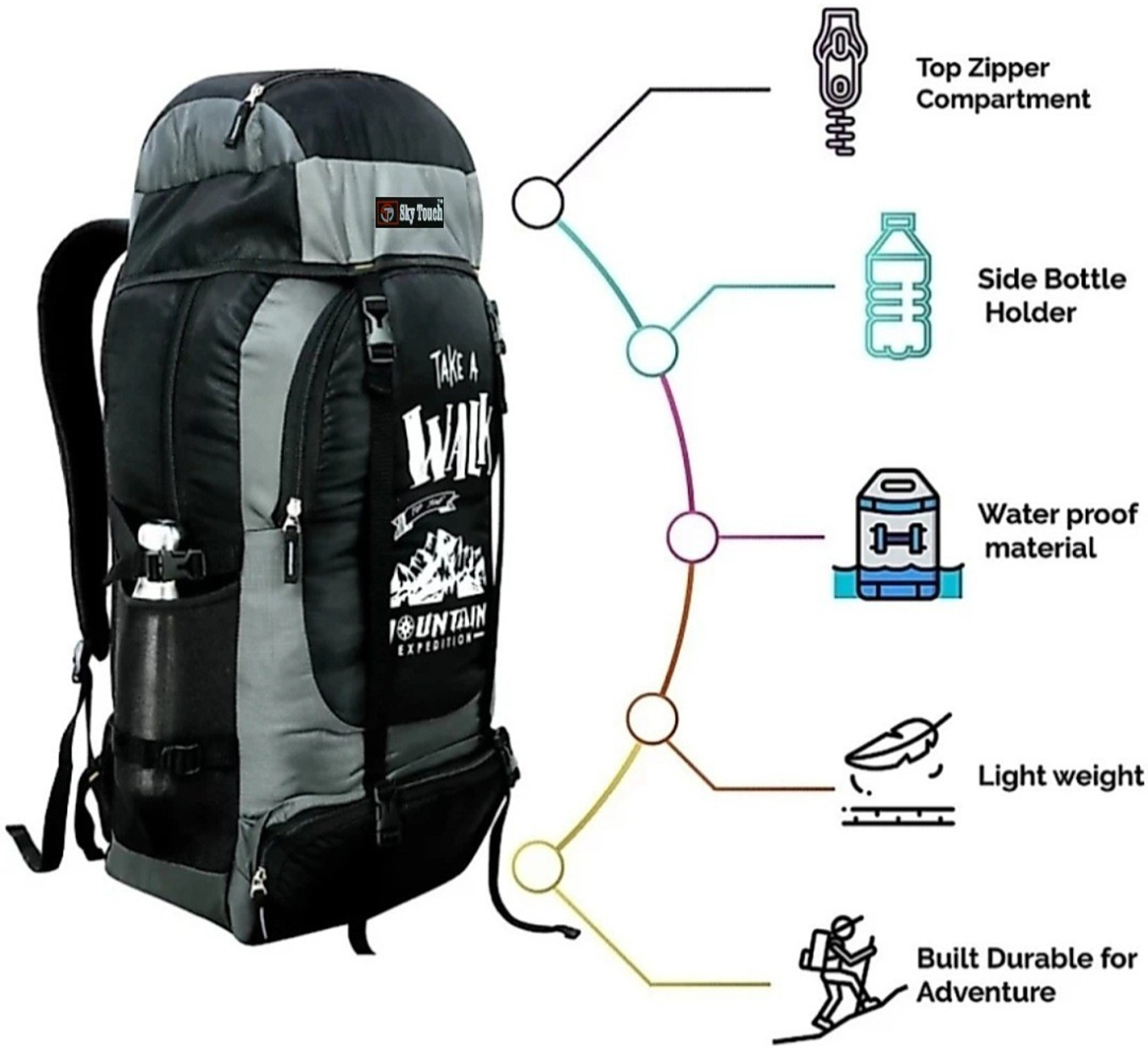 Image of Sky Touch 60L TRACKING BAG FOR TRAVELLING,BACK PACK RUCKSACK HIKING CONTAINER FOR TRIP Rucksack - 60 L