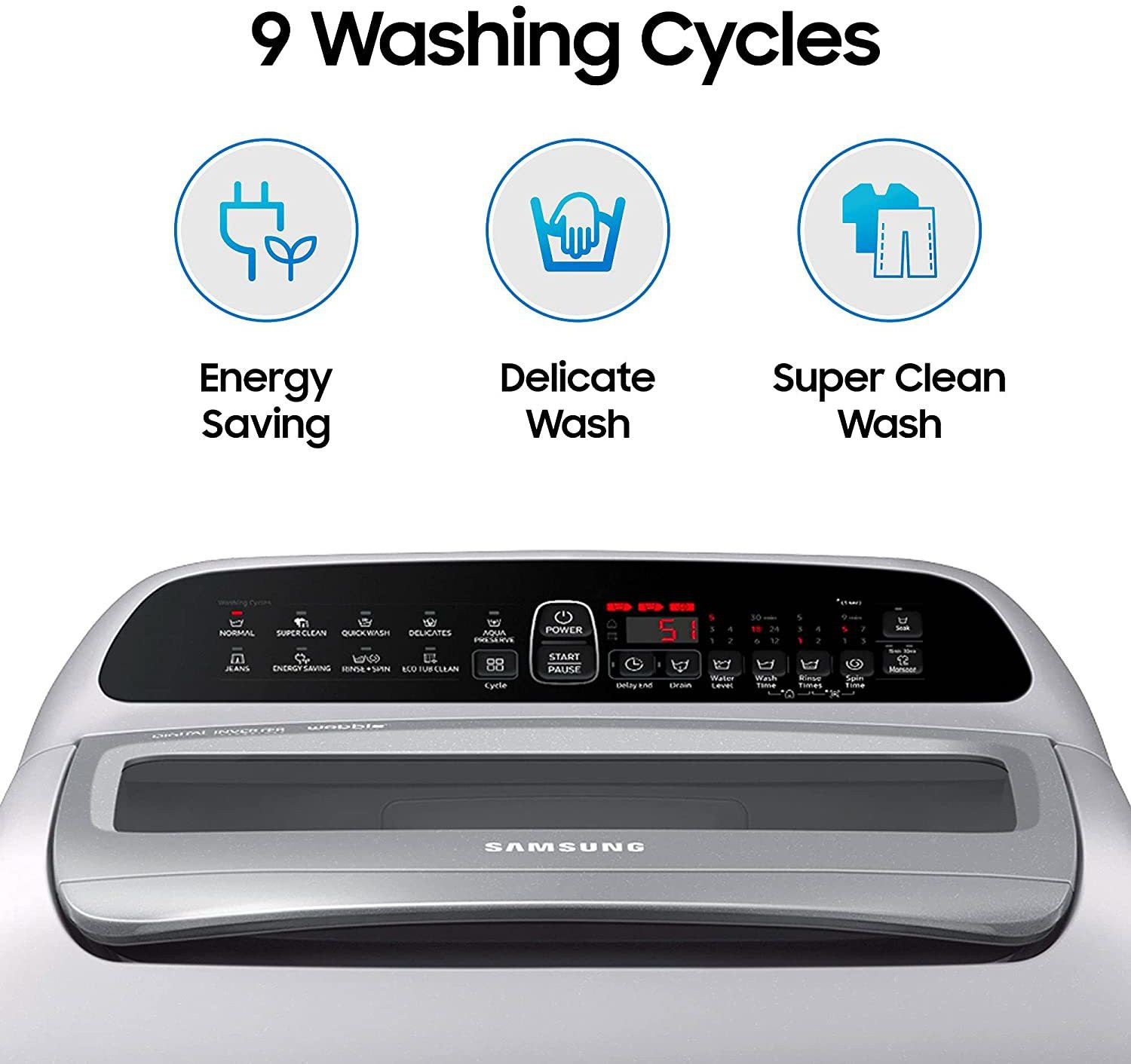 Image of Samsung 7 kg 5 Star Inverter with Diamond Drum Fully Automatic Top Load Washing Machine Silver