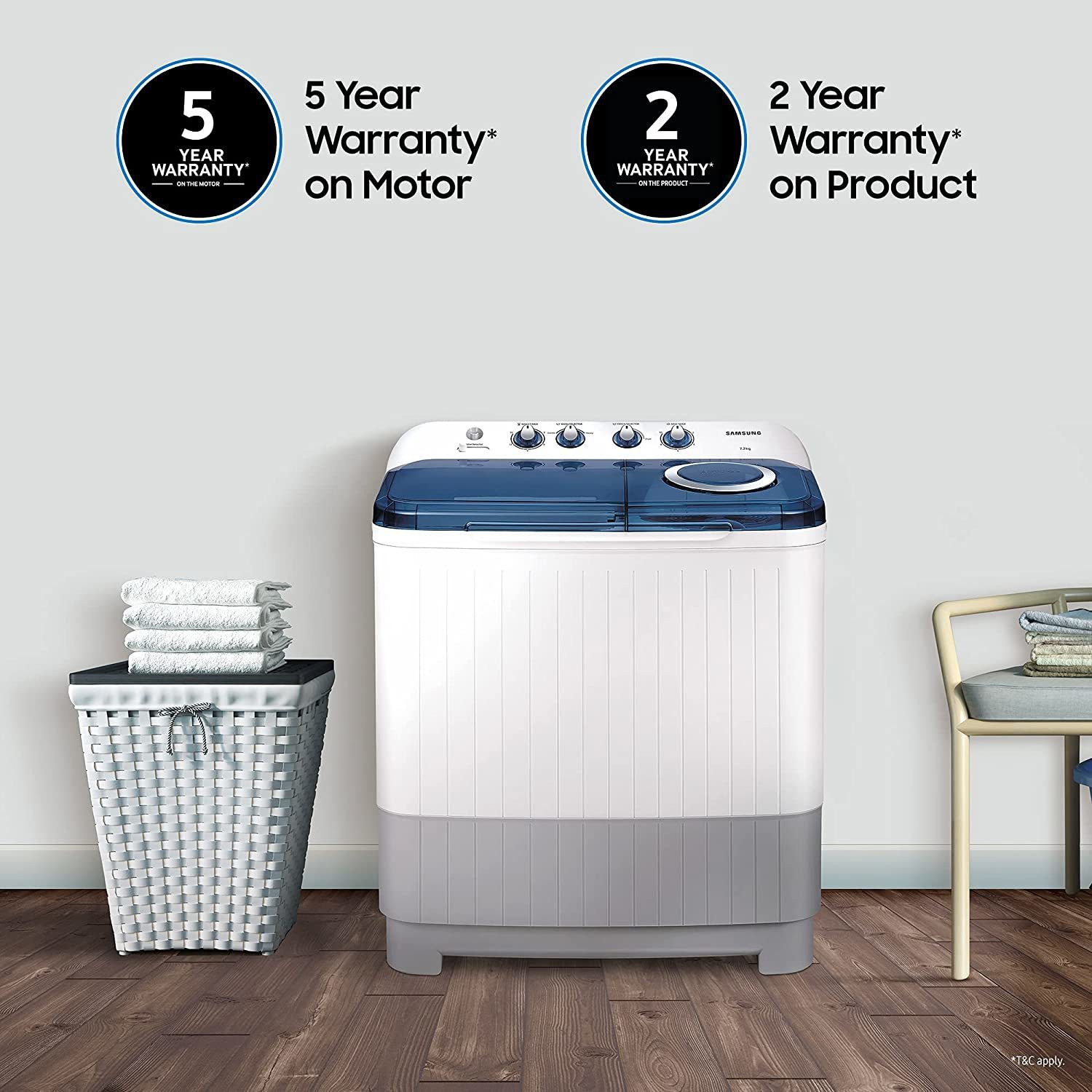 Image of Samsung 8.5 kg 5 star Semi Automatic Top Load Washing Machine White, Grey