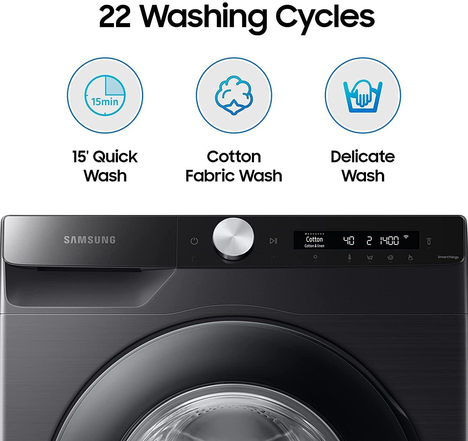 Image of Samsung 8 kg 5 Star, AI Ecobubble, Wi-Fi, Hygiene Steam,Digital Inverter Fully Automatic Front Load Washing Machine with In-built Heater Black