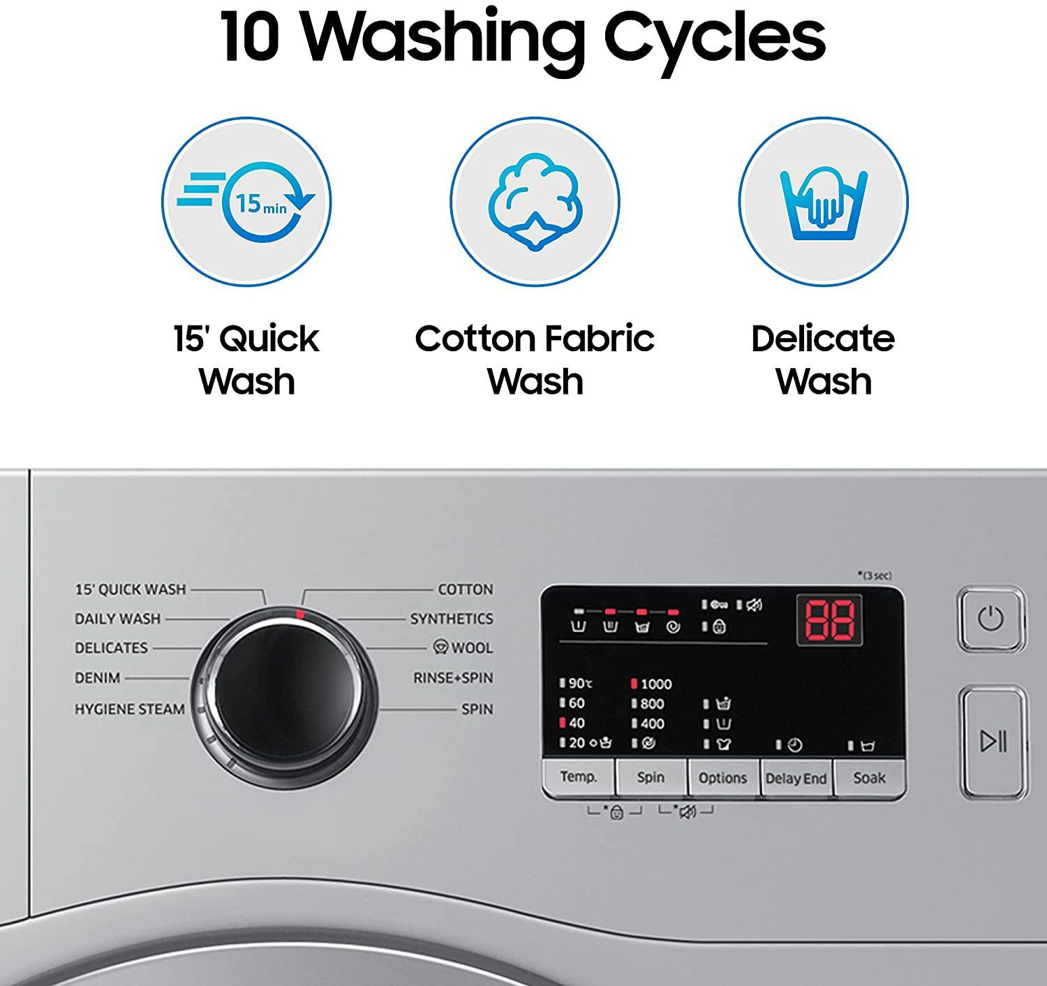 Image of Samsung 6 kg Inverter, 5 star, Hygiene Steam, Digital Inverter Fully Automatic Front Load Washing Machine with In-built Heater Silver