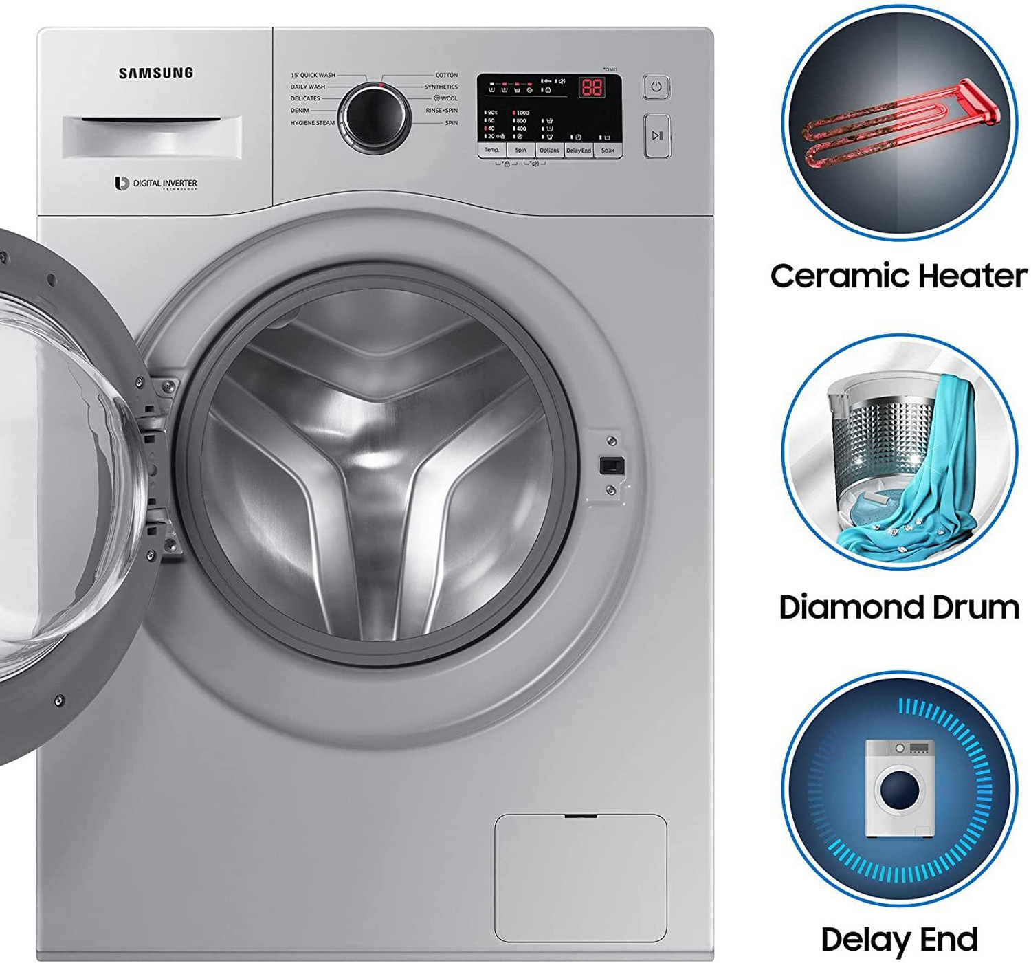 Image of Samsung 6 kg Inverter, 5 star, Hygiene Steam, Digital Inverter Fully Automatic Front Load Washing Machine with In-built Heater Silver