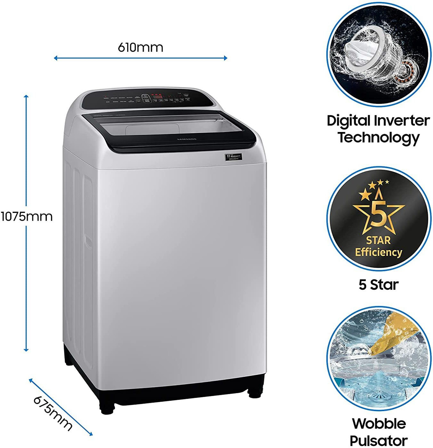 Image of Samsung 10 kg 5 Star With Wobble Technology and Digital Inverter Fully Automatic Top Load Washing Machine Grey