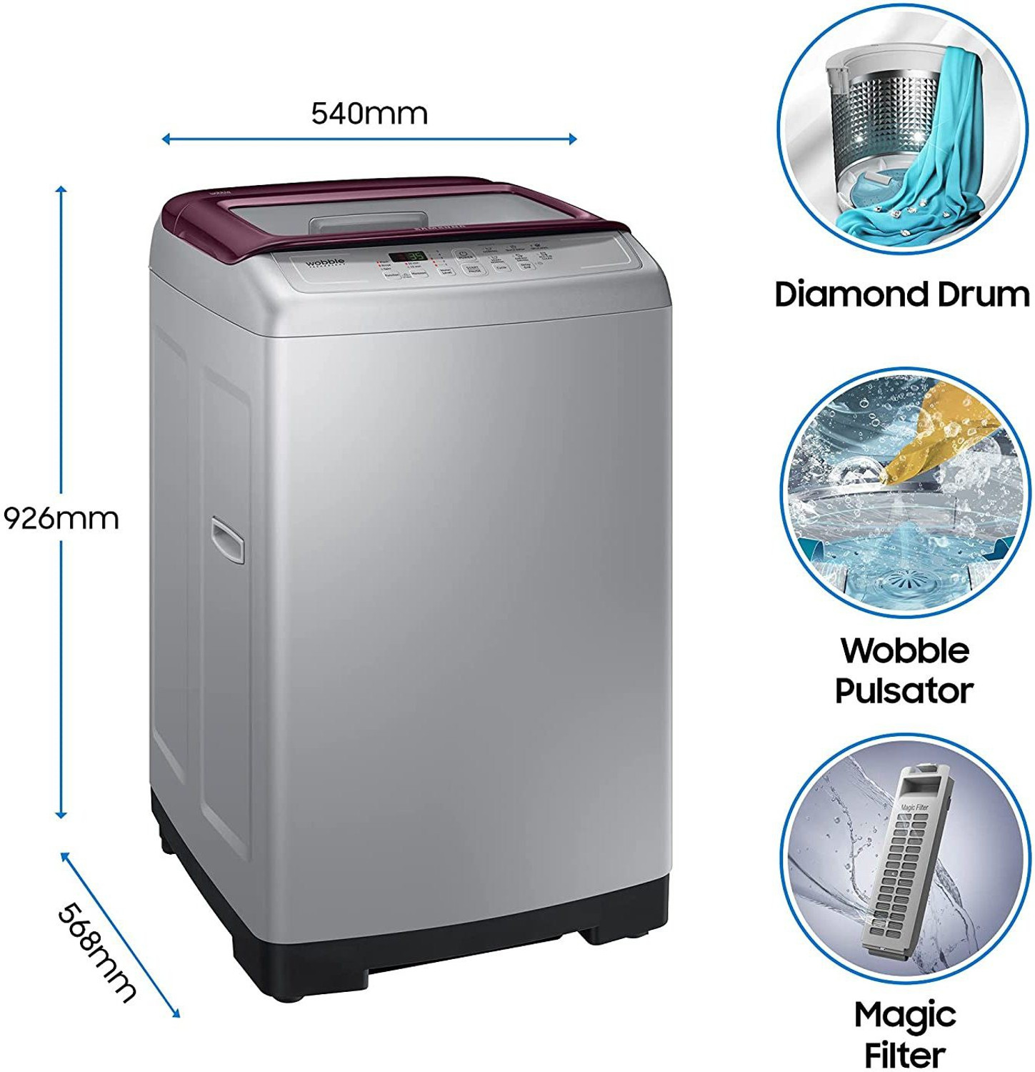 Image of Samsung 7.5 kg Wobble Technology with Diamond Drum Fully Automatic Top Load Washing Machine Silver