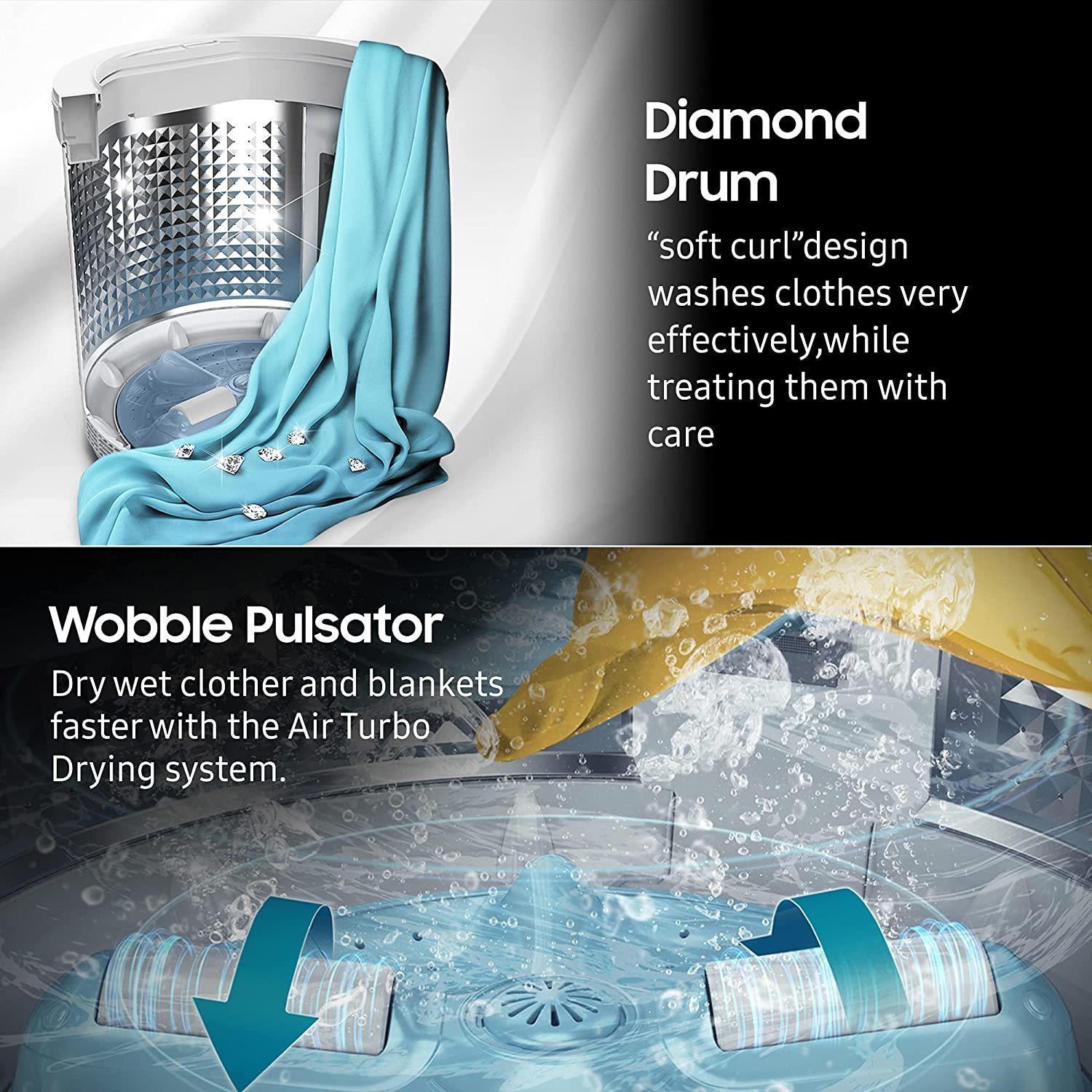 Image of Samsung 7.5 kg Wobble Technology with Diamond Drum Fully Automatic Top Load Washing Machine Silver