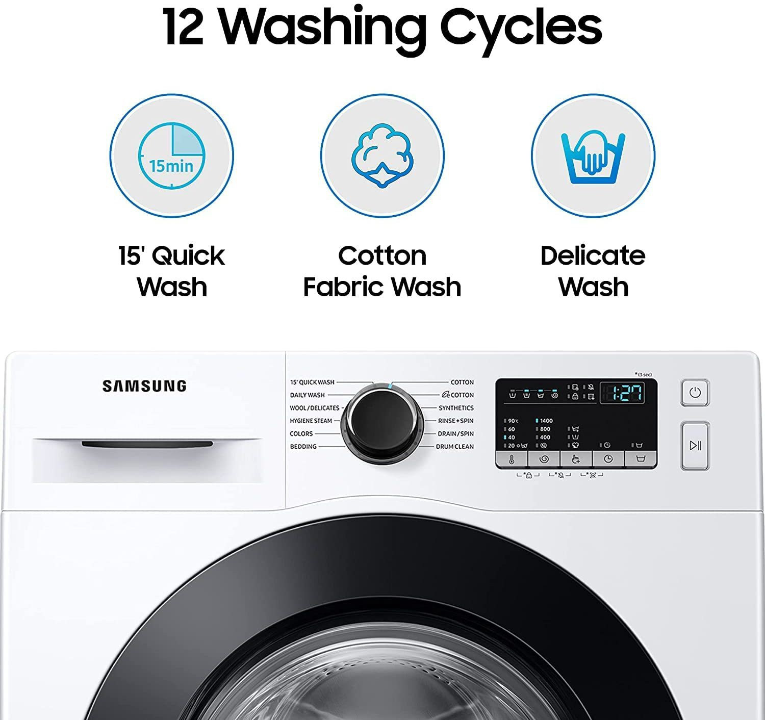 Image of Samsung 8 kg 5 Star, Inverter, Hygiene Steam Digital Inverter Fully Automatic Front Load Washing Machine with In-built Heater White