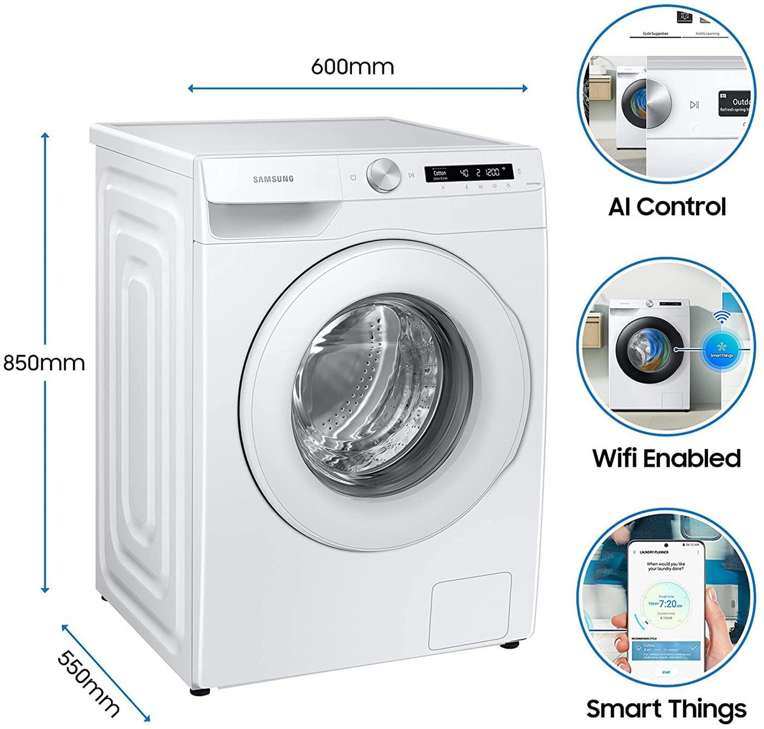 Image of Samsung 7 kg 5 Star, AI, Wi-Fi, Digital Inverter, Digital Inverter Fully Automatic Front Load Washing Machine with In-built Heater White