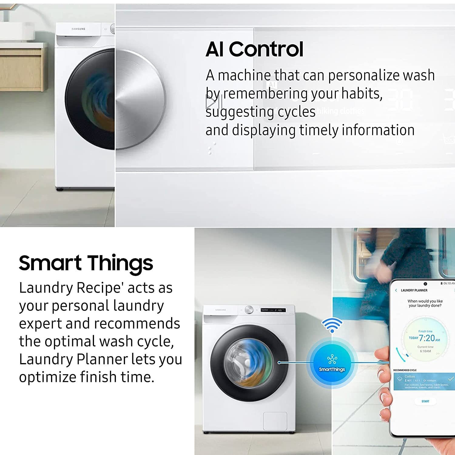 Image of Samsung 8 kg 5 Star, AI Ecobubble, Wi-Fi, Hygiene Steam,Digital Inverter Fully Automatic Front Load Washing Machine with In-built Heater Black